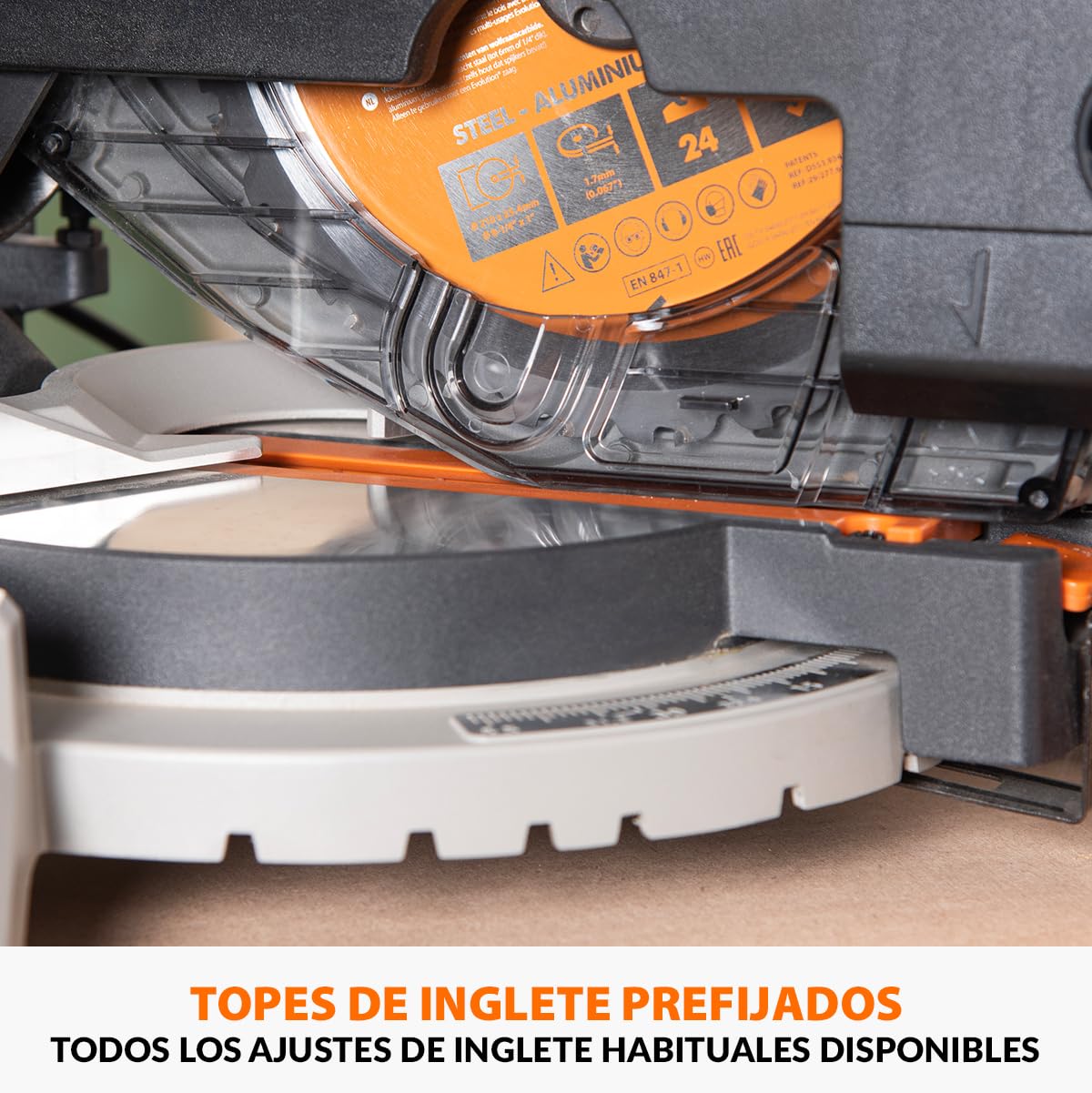 Evolution Power Tools R210MTS-G2 Sierra híbrida convertible de mesa/ingletadora, compacta y portátil, corte multimaterial, corta madera, metal, plástico, etc.; incluye una hoja de 210 mm
