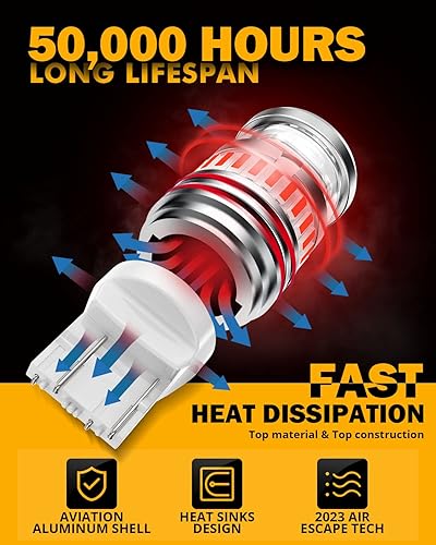 Miniatura 6 de Auxbeam 7443 Bombillas LED rojas 2023 Serie B1 luces traseras 400% más brillantes con proyectores dobles 7440 7441 7444 7444NA T20 Bombillas LED de