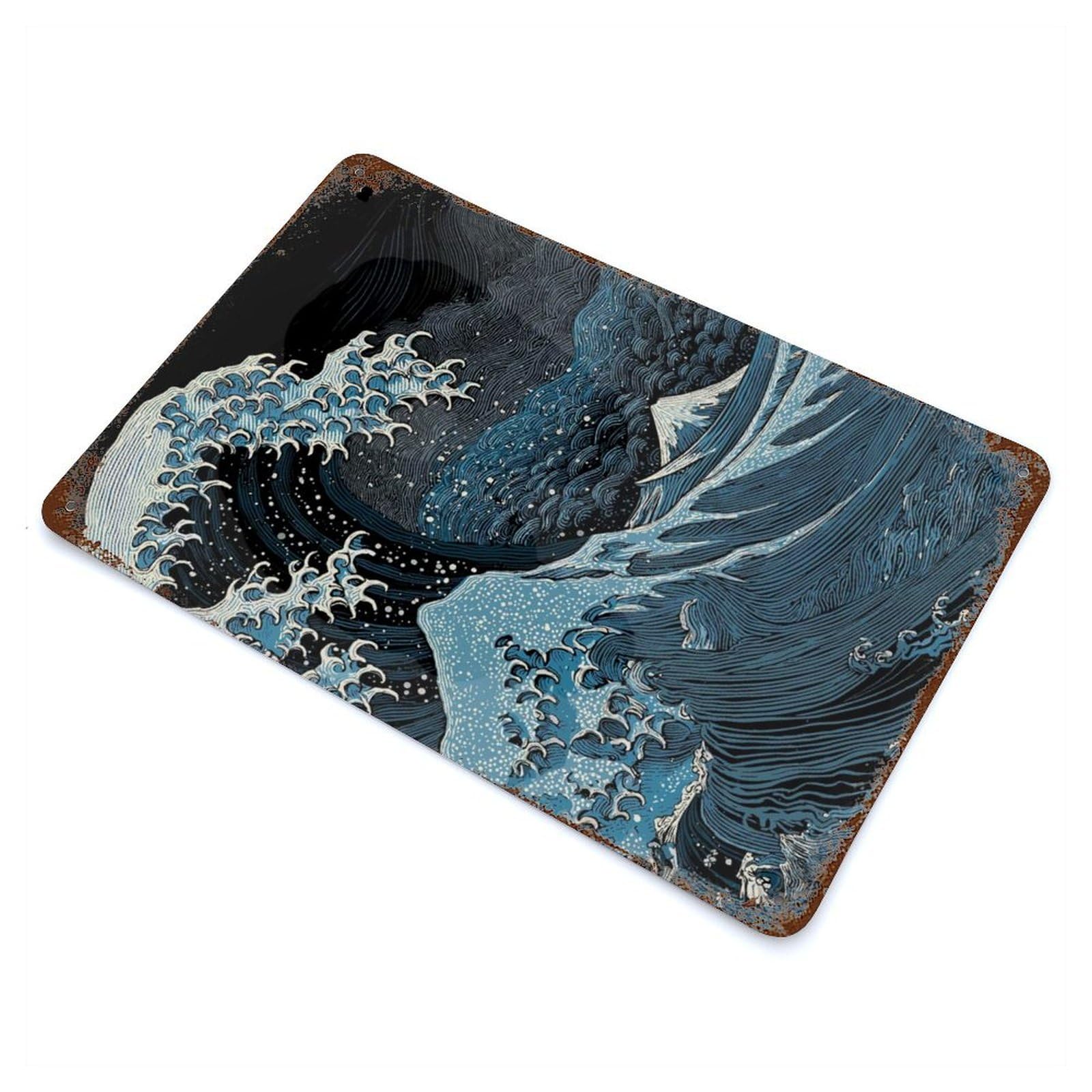 Great Wave Off Kanagawa Inspired Art 11.8"x7.9" Vintage Rust Metal Sign, Decorative Metal Wall Art for Living Room, Hallway And Home Decor
