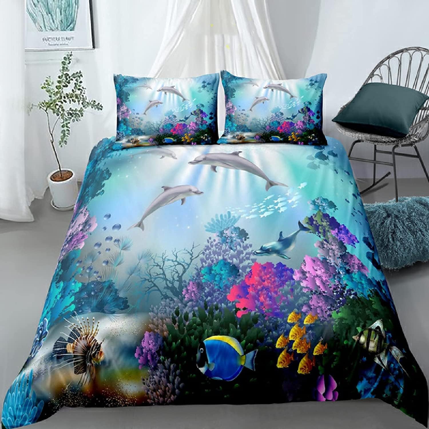 NUEYSP Double Duvet Set Seabed Double Bed Duvet Cover Set for Kids Aldult with Zipper Closure Hypoallergenic Microfiber Quilt Cover 78.7"x 78.7" + 2 Pillowcases 19.7"x 29.5"