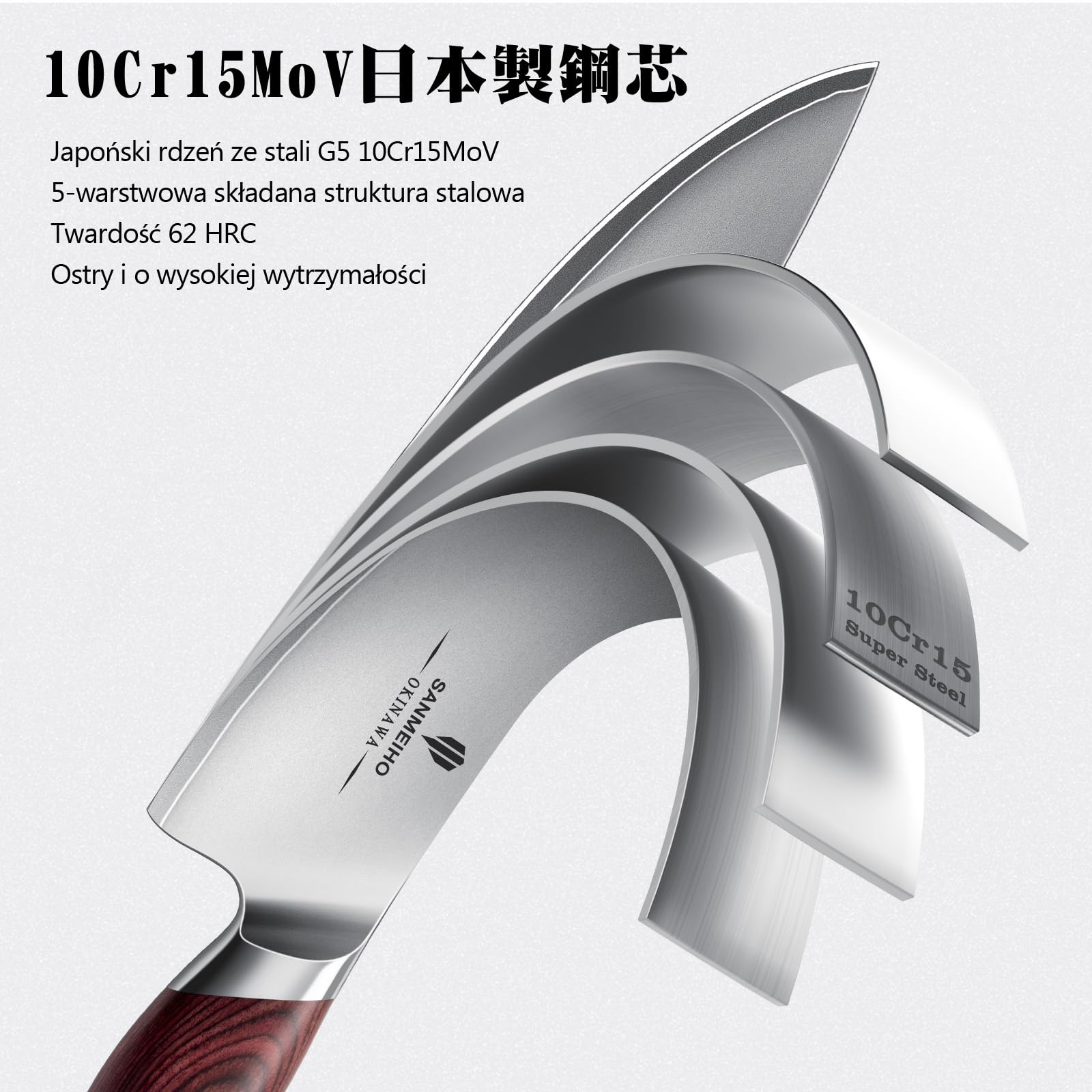 SANMEIHO Messerset 3-teilig, Japanisches Küchenmesserset aus 10Cr15MoV Edelstahl, Ultrascharfes Profi Kochmesserset mit Ergonomischem Holzgriff, Kochmesser Allzweckmesser Schälmesser - OKINAWA Series