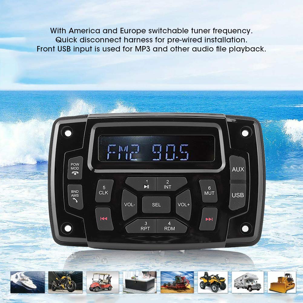 Radio estéreo Marina, Bluetooth FM Am Receptor estéreo Marino Reproductor de MP3, IP66 Receptor Barco de 12v Impermeable/Resistente a la Intemperie con LCD Digital, Receptor Centro Multimedia