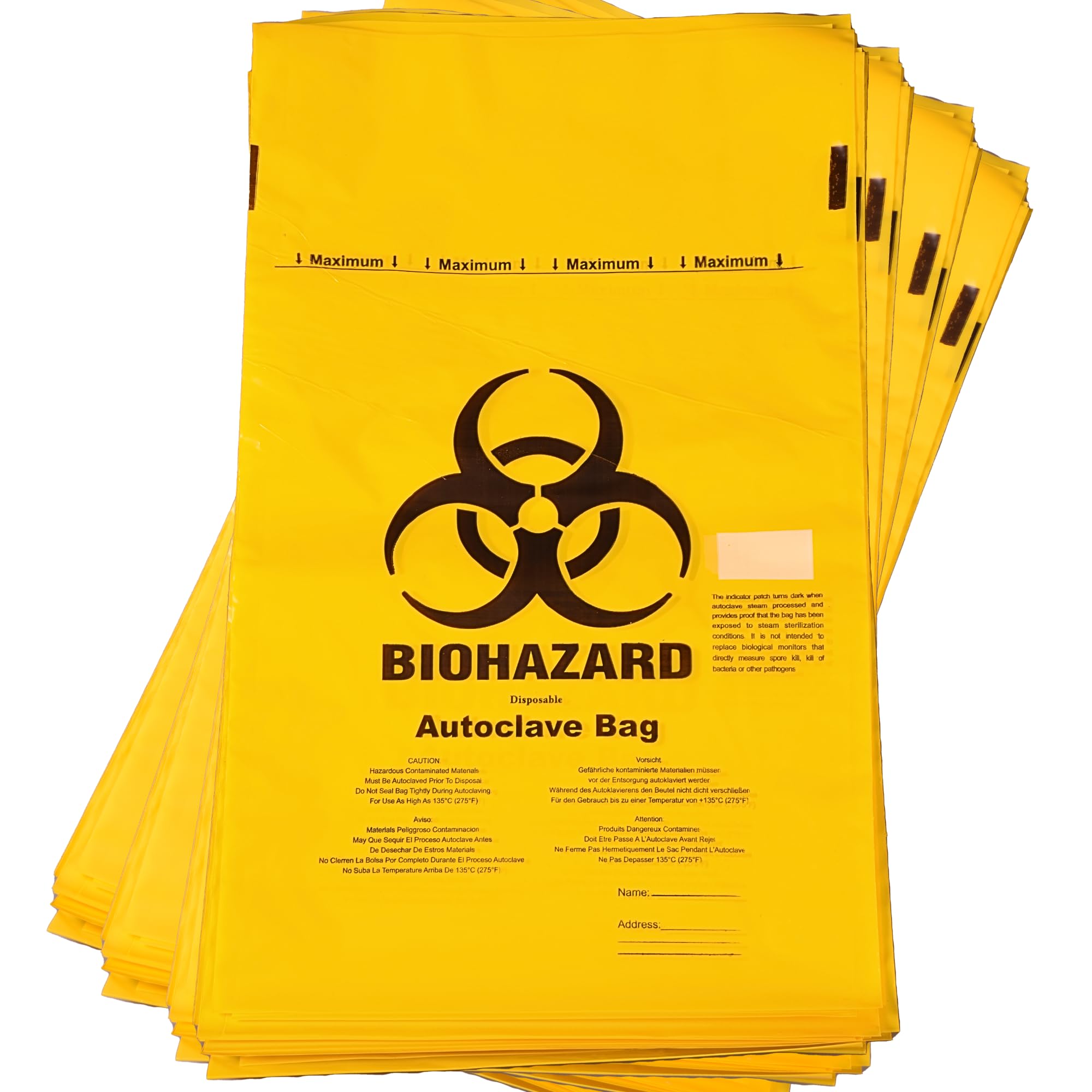Labsales Biohazard Waste Disposal Bags Yellow, Heavy-Duty, Leak Proof for Hazardous Waste Bio Hazard Disposal, with Sterilisation Indicator Patch 8L Volume 300x500mm Pack of 100 - Autoclavable