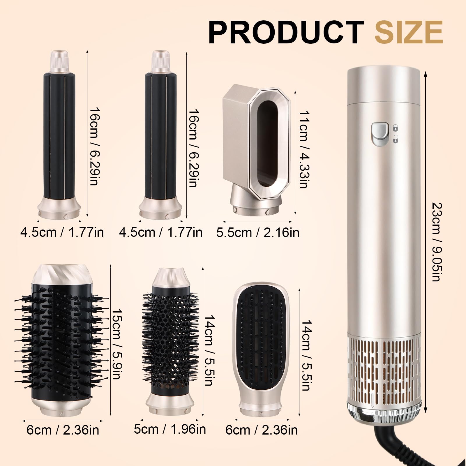 Air Styler 6 in 1,Spazzola Asciugacapelli Multifunzione,Ferro Arricciacapelli ad aria Calda,3 Temperature,Spazzola Ad Aria Calda,con 6 accessori,Accessori per Styling Liscio,Onde,Ricci