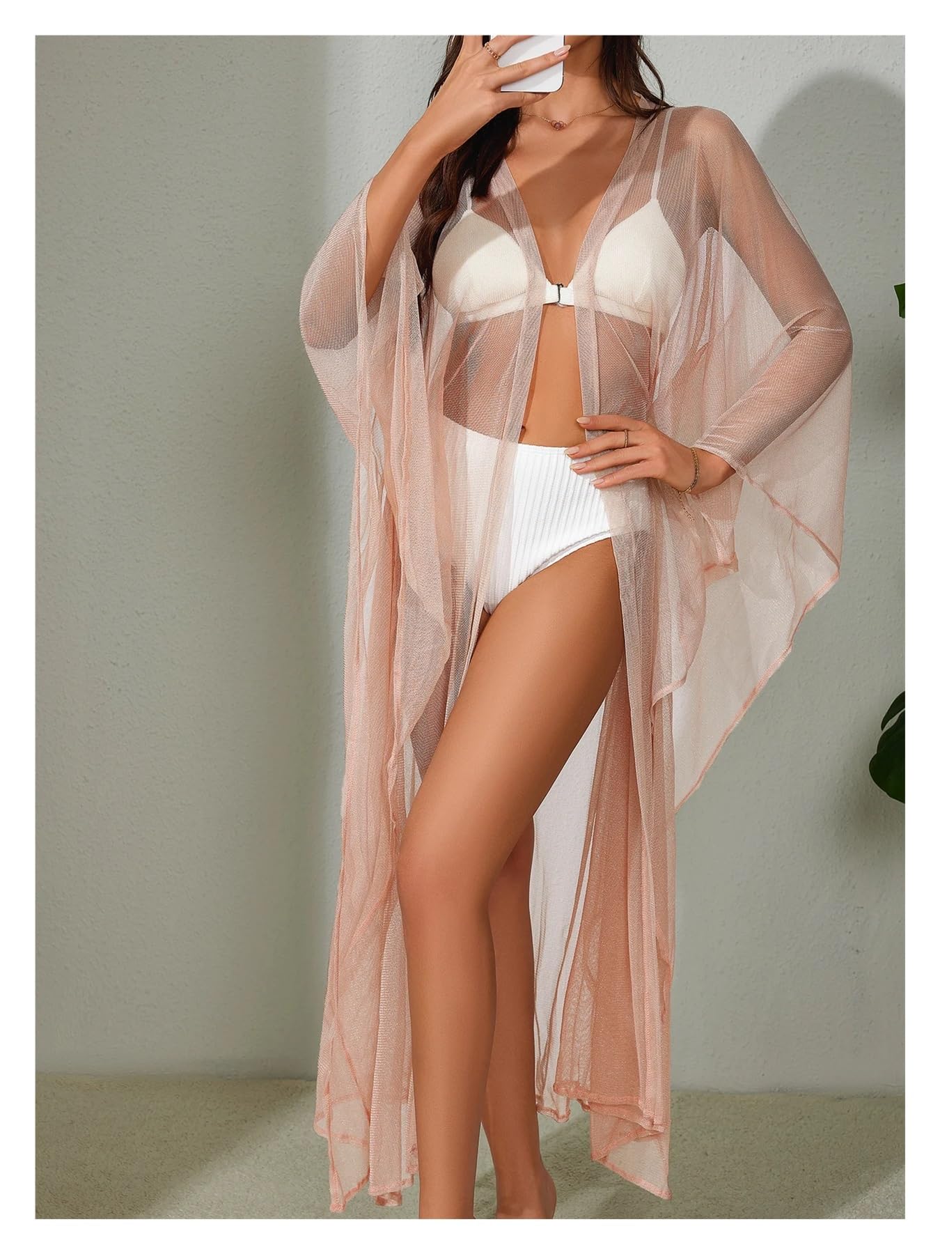 Robe De Plage Femme Cape de Plage Unie avec Ceinture for Femme, vêtements de Plage for Les Vacances d'été(Pink Beach Cover up)