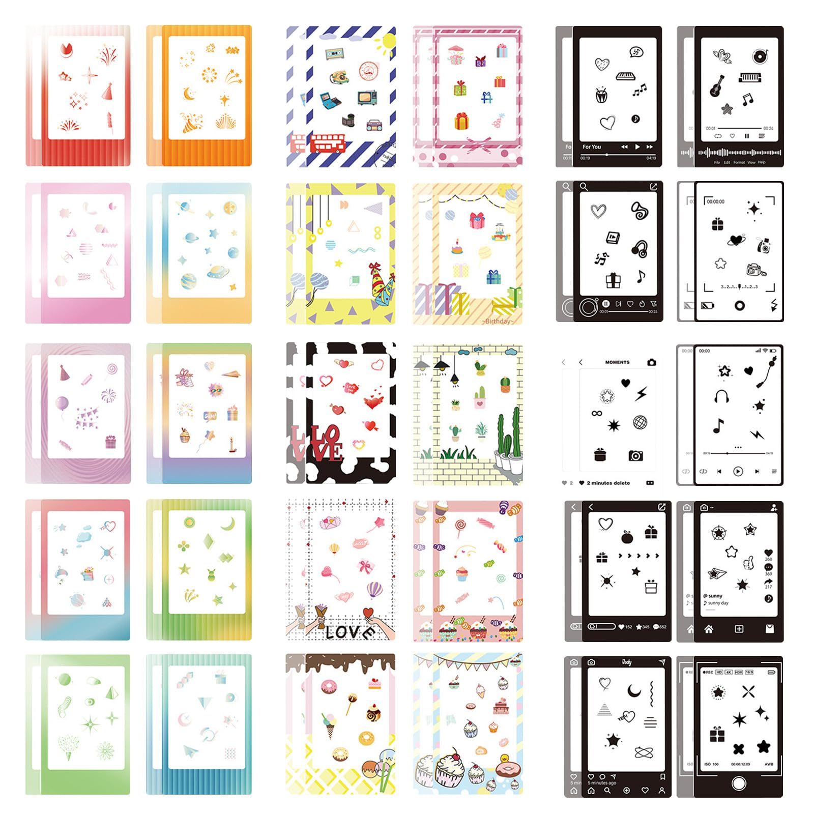 FOSDICK 60Pcs Photo Border Stickers, Lovely Mini Film Frame, 3 Inch Decoration Compatible With FujiFilm Instax Mini 12/11/9/8/7S/70