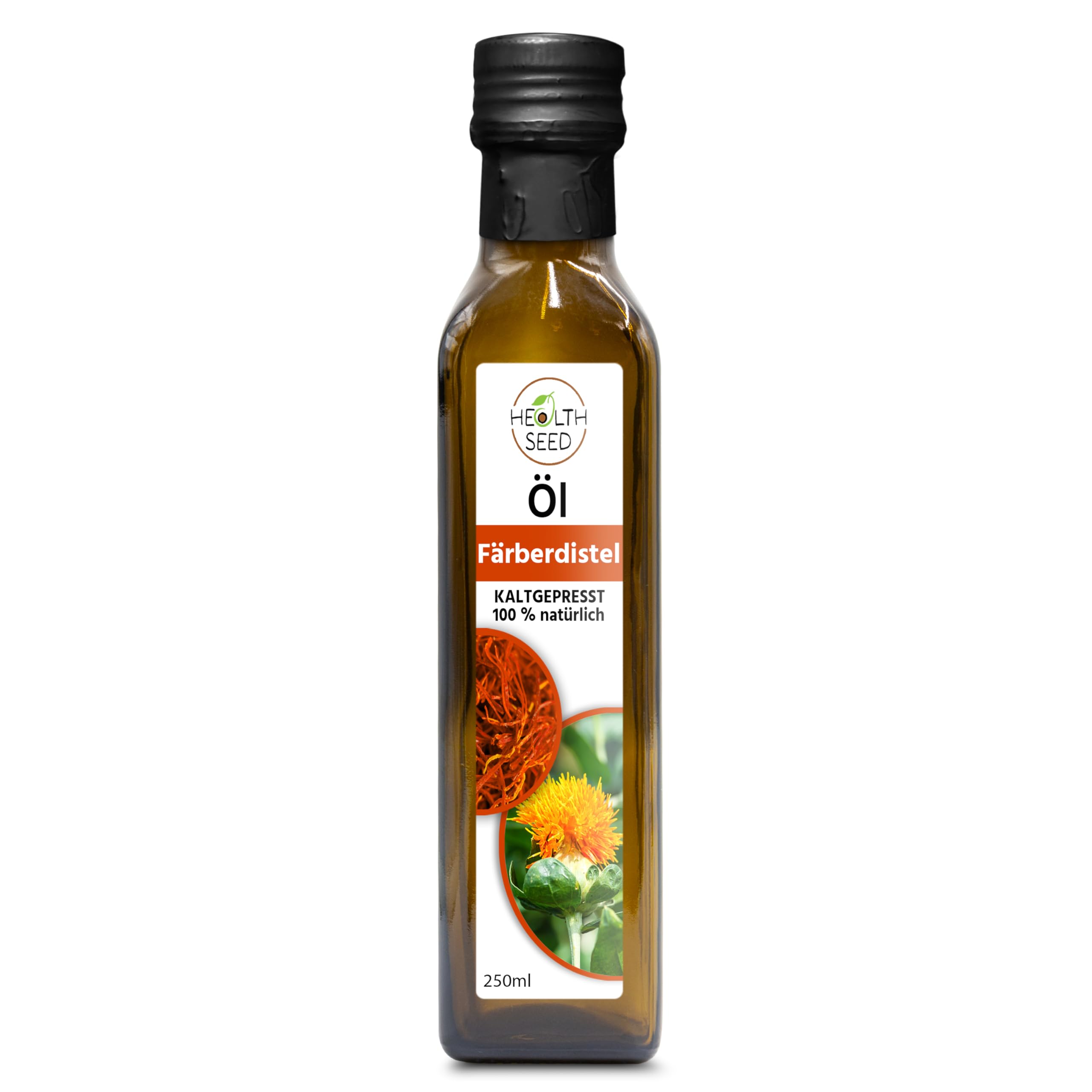 Health Seed® 4x250 / 1000 ml - Ungefiltert Distelöl - 100% Rein Kaltgepresst Glasflasche - Frisch vom Hersteller