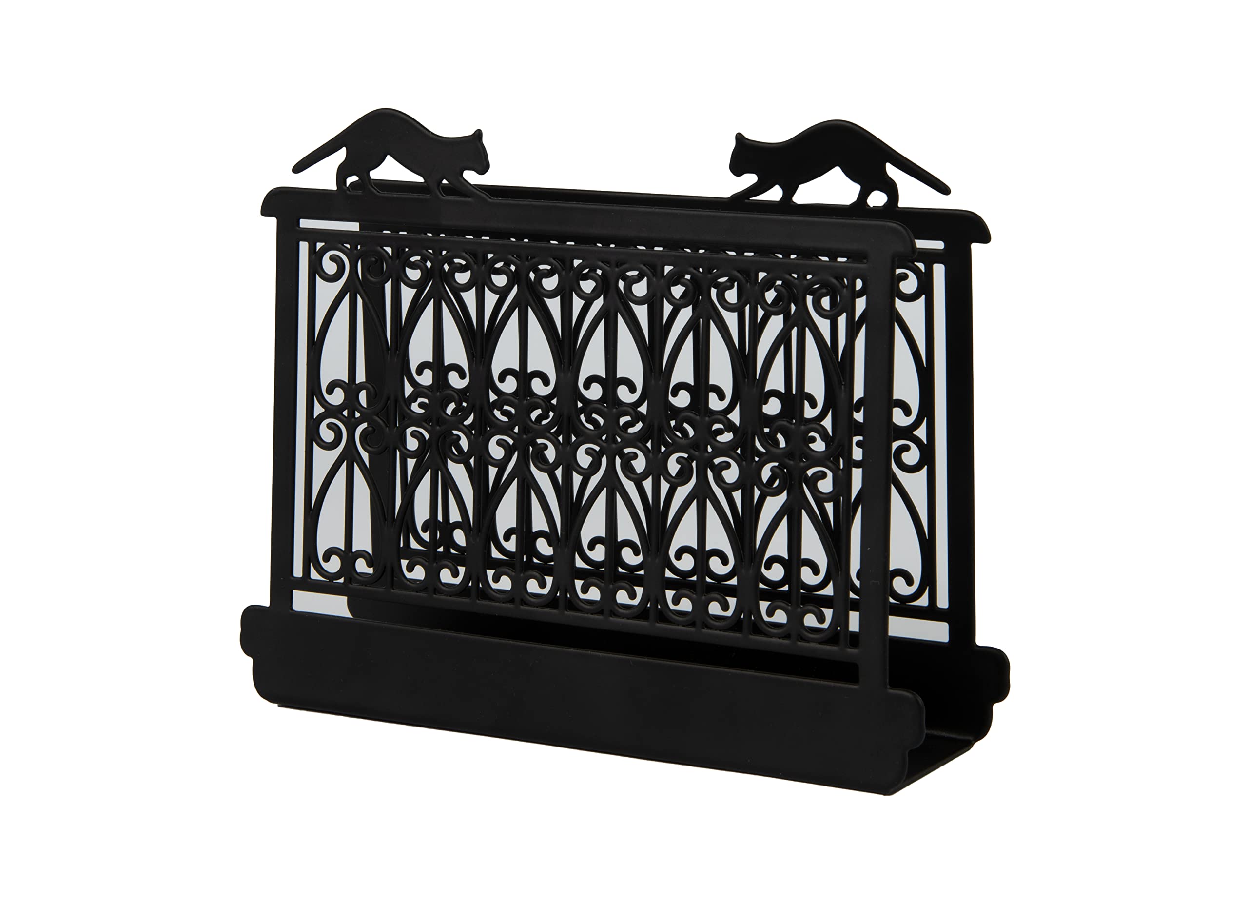 FISURA - Oryginalna serwetka, z motywem kota, na balkon, czarna serwetka, metalowy uchwyt na serwetki, uchwyt na serwetki 15 x 4 x 12 cm