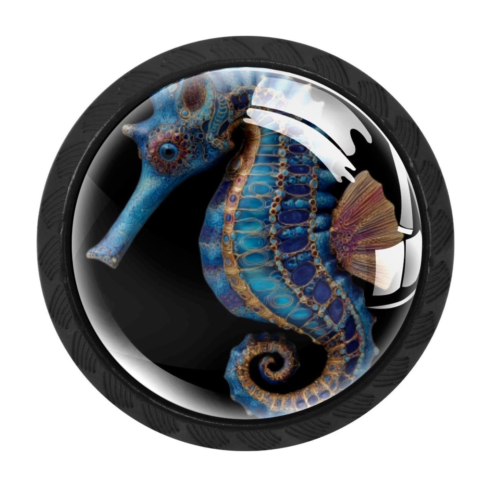 CHENZZZZ 4 PCS Blue Seahorse Sea Crystal Glass Cabinet Knob Drawer Pull Handle for Kitchen Cupboard Dresser Wardrobe etc