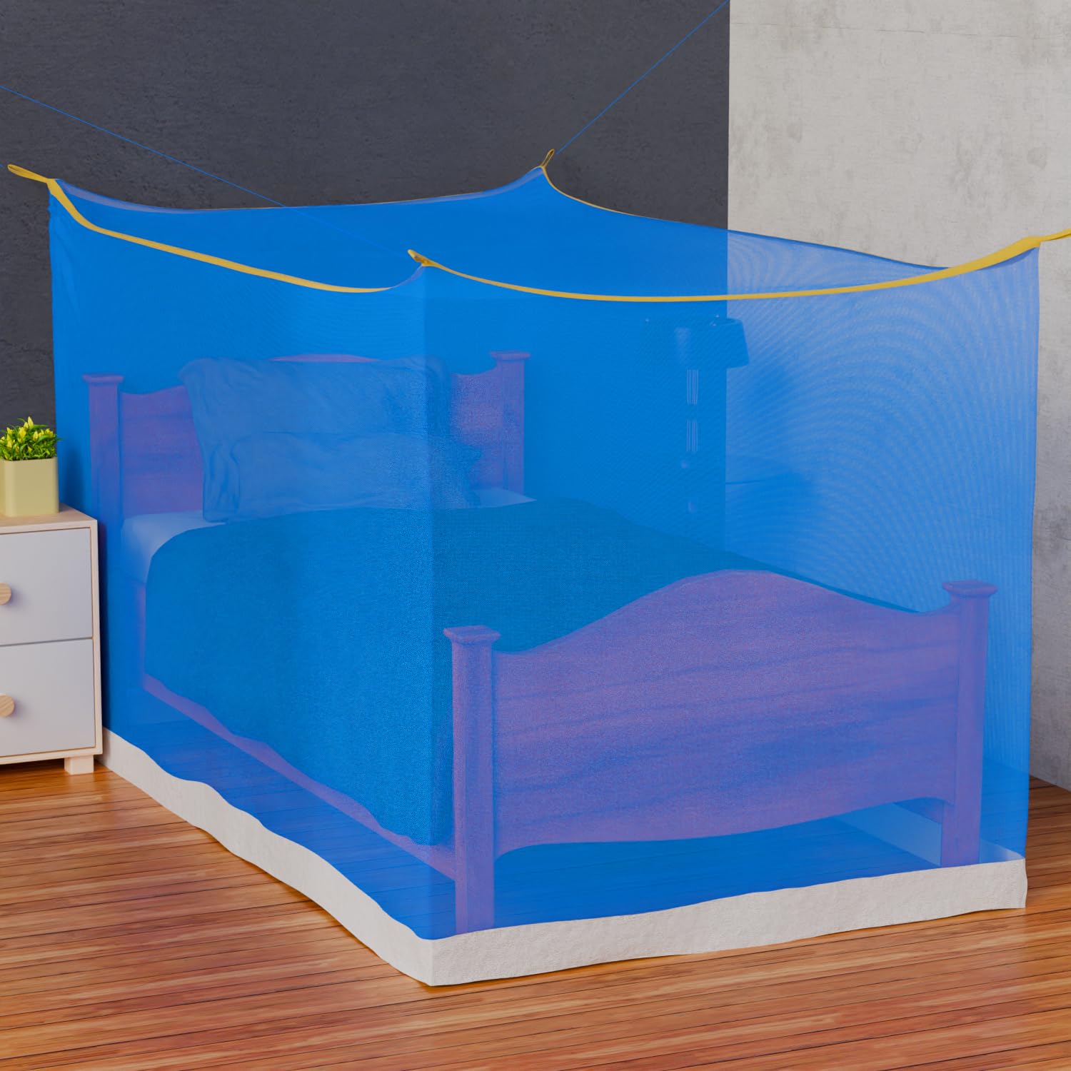 Oriley Mosquito Net Single Bed Soft Diamond Jali Canopy Bug Netting for Baby Adults Camping Screen House (Blue, 4 x 7 Feet)