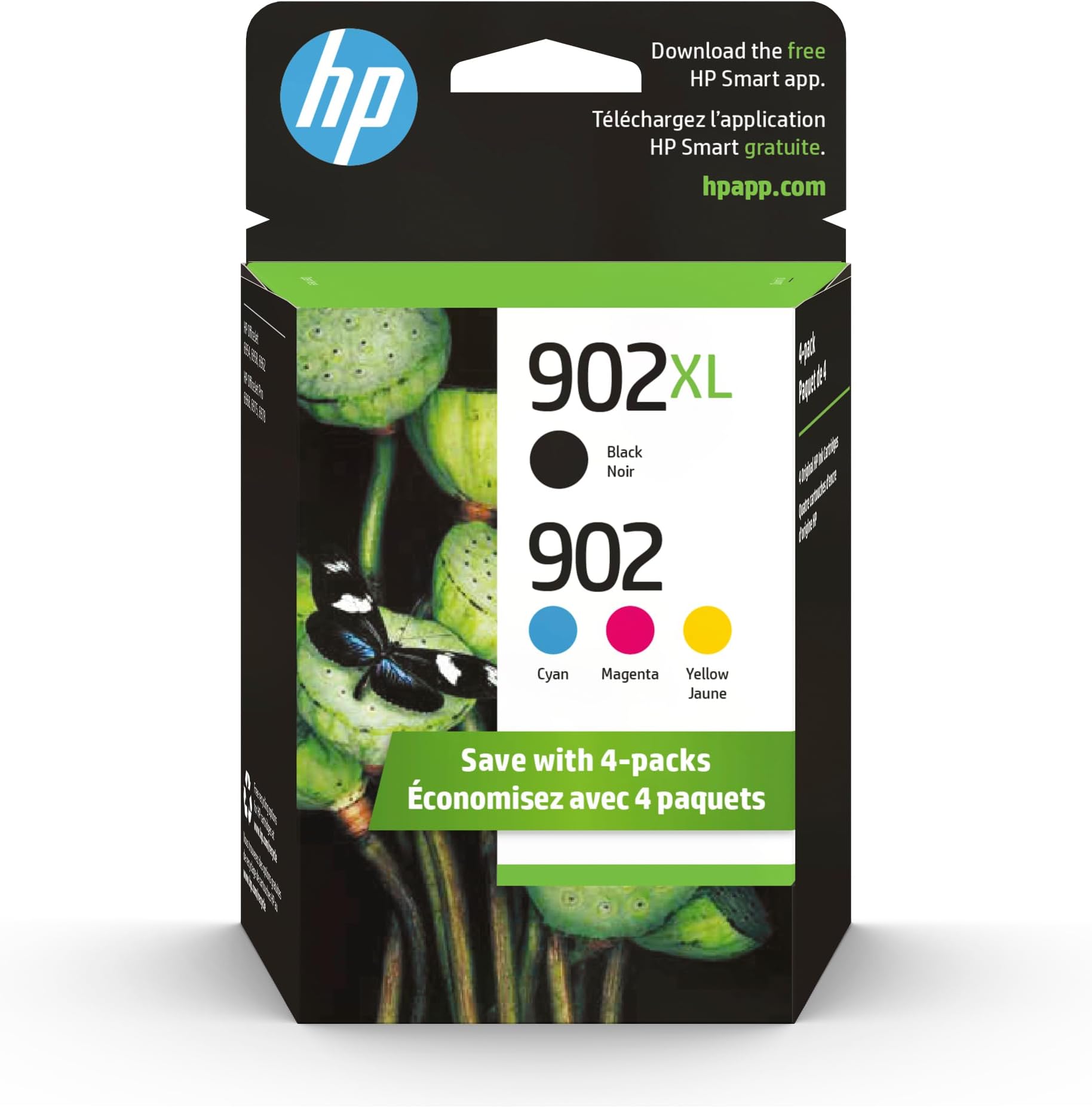 902XL Black + 902 Cyan, Magenta, Yellow Ink Cartridge (Black XL + CMY) | Works OfficeJet 6954, 6958, 6962 OfficeJet Pro 6968, 6975, 6978 | T0A39AN