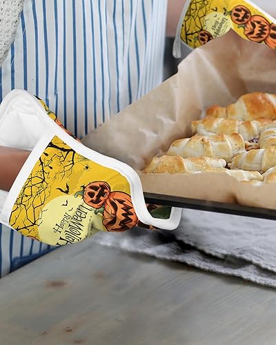 Miniatura 6 de Halloween 2Pcs Pot Holders for Kitchen, Non Slip & Heat Insulation Terry Cloth Potholder Set with Pocket, Thick Hot Pad Oven Mitts Trivet Coaster