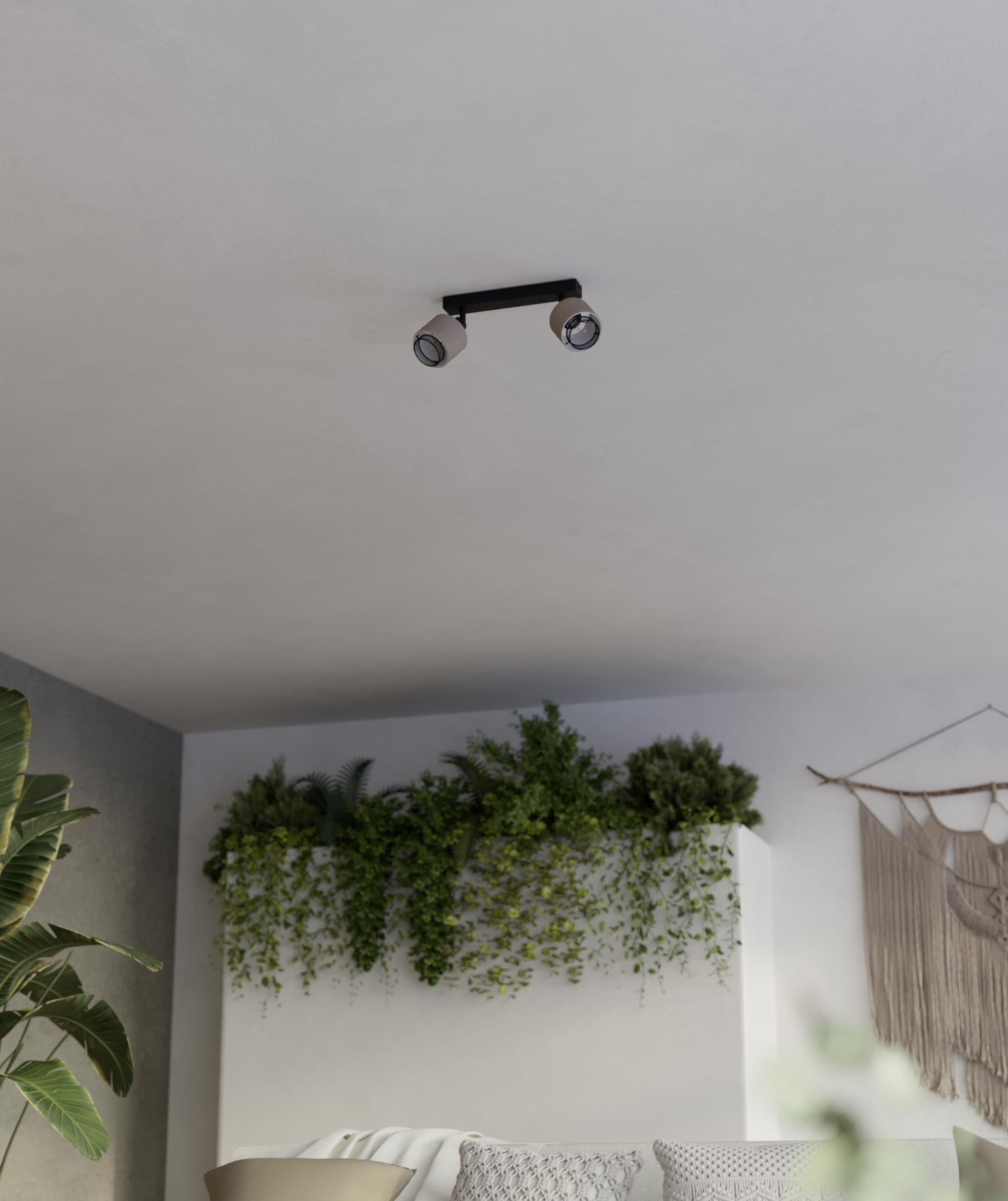 Eglo Ceiling Light Fitting Rosley, 2 Spots Ceiling lamp, Spotlight bar Made of Textile in Natural and Black Metal - Image 3