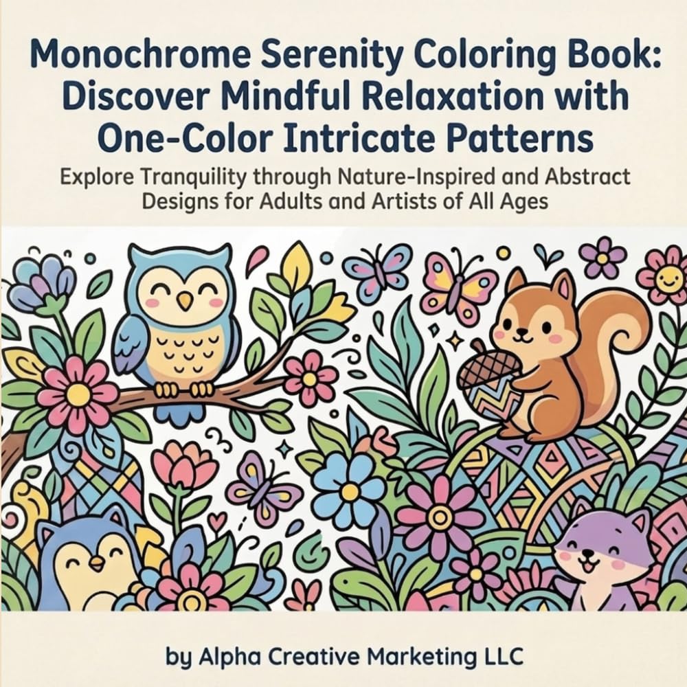 Monochrome Serenity: A One-Color Coloring Book for Mindful Relaxation: Bold Single-Color (or more) Designs for Stress Relief, Focus, and Creative Calm ... Coloring Experience for Adults and Teens