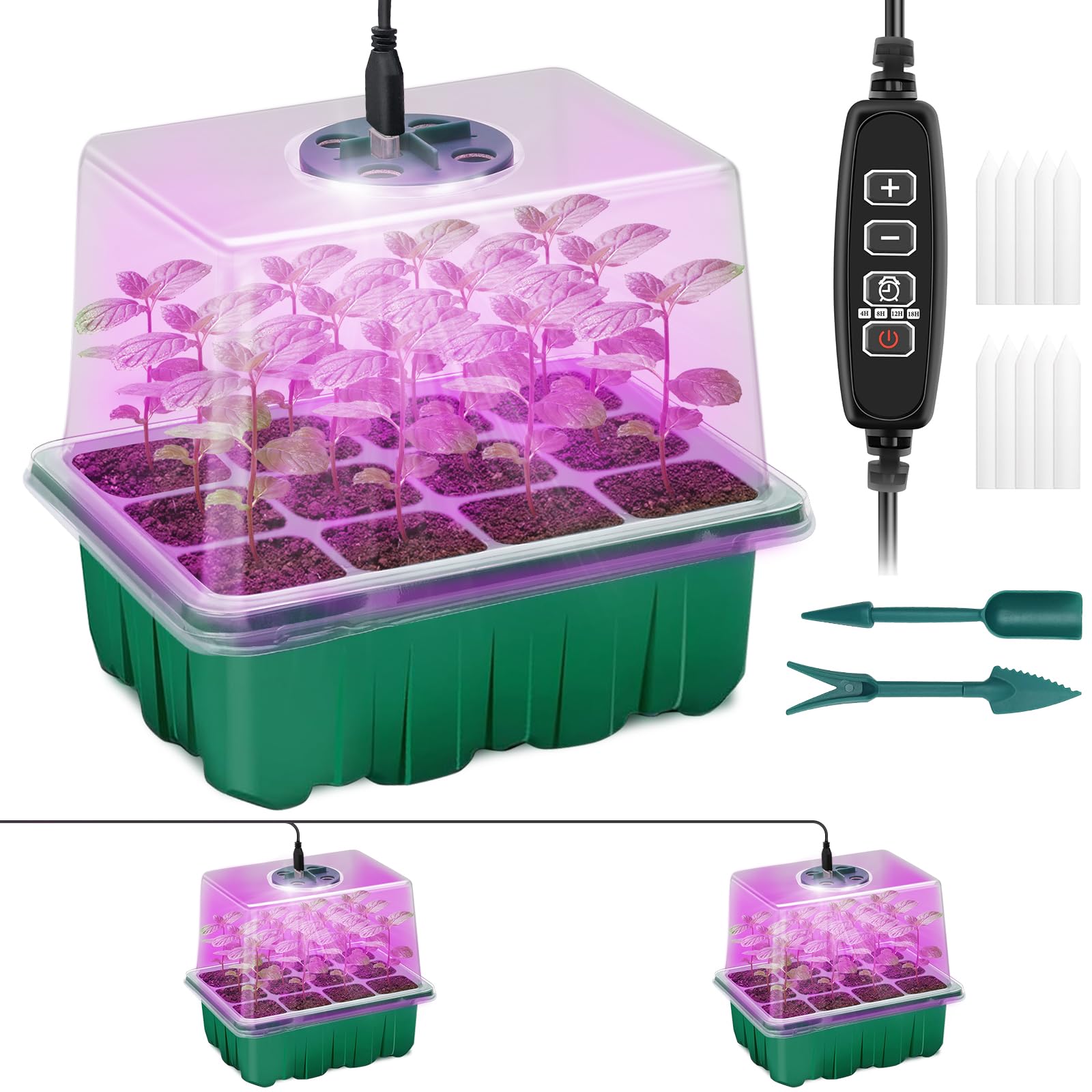 Seed Starter Trays with Grow Light Kit, 2 Pack Plant Greenhouse Propagator
