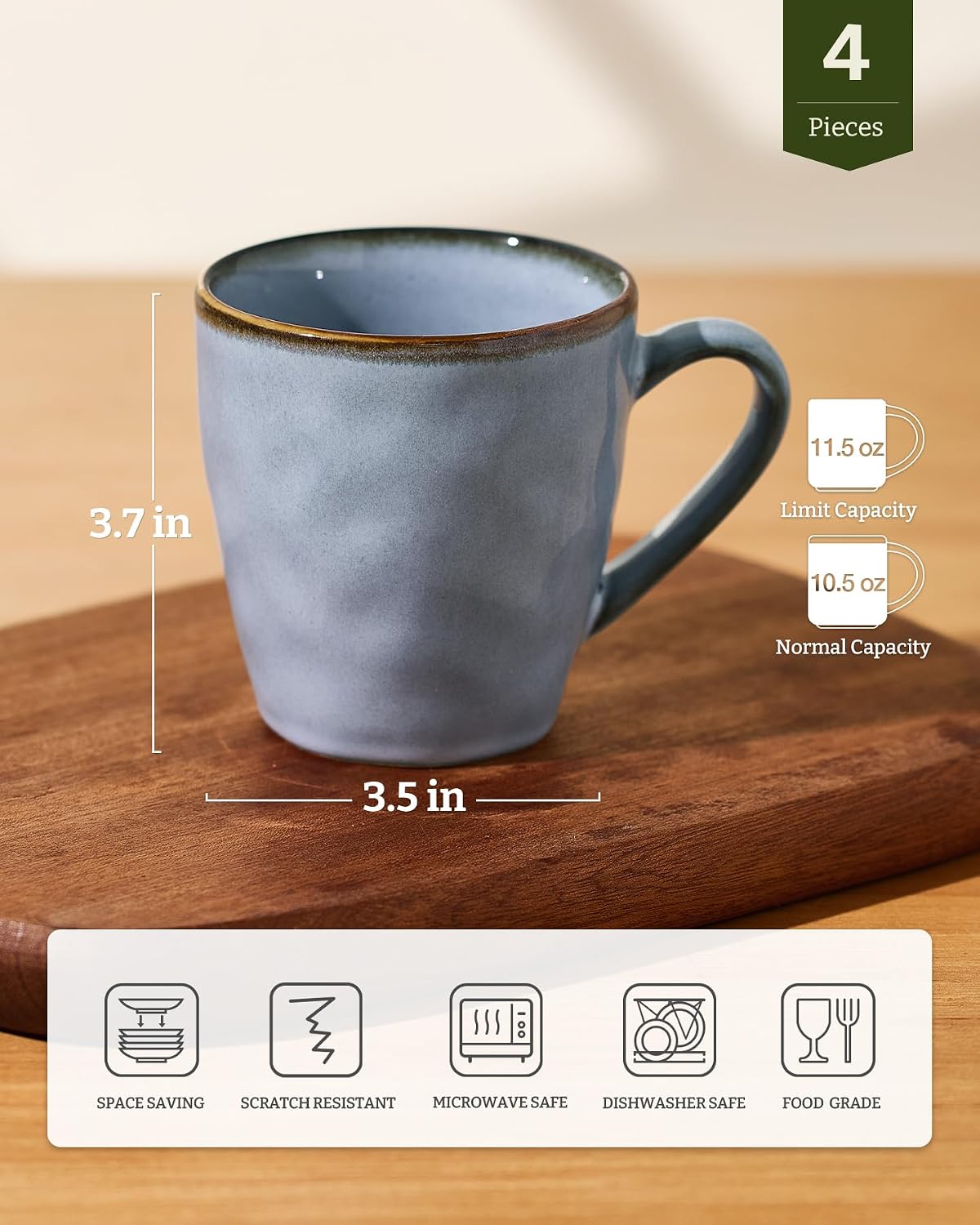 famiware Coffee Mug Set of 4, Ocean Round 11.5oz Coffee Cup Set with Handle image 4