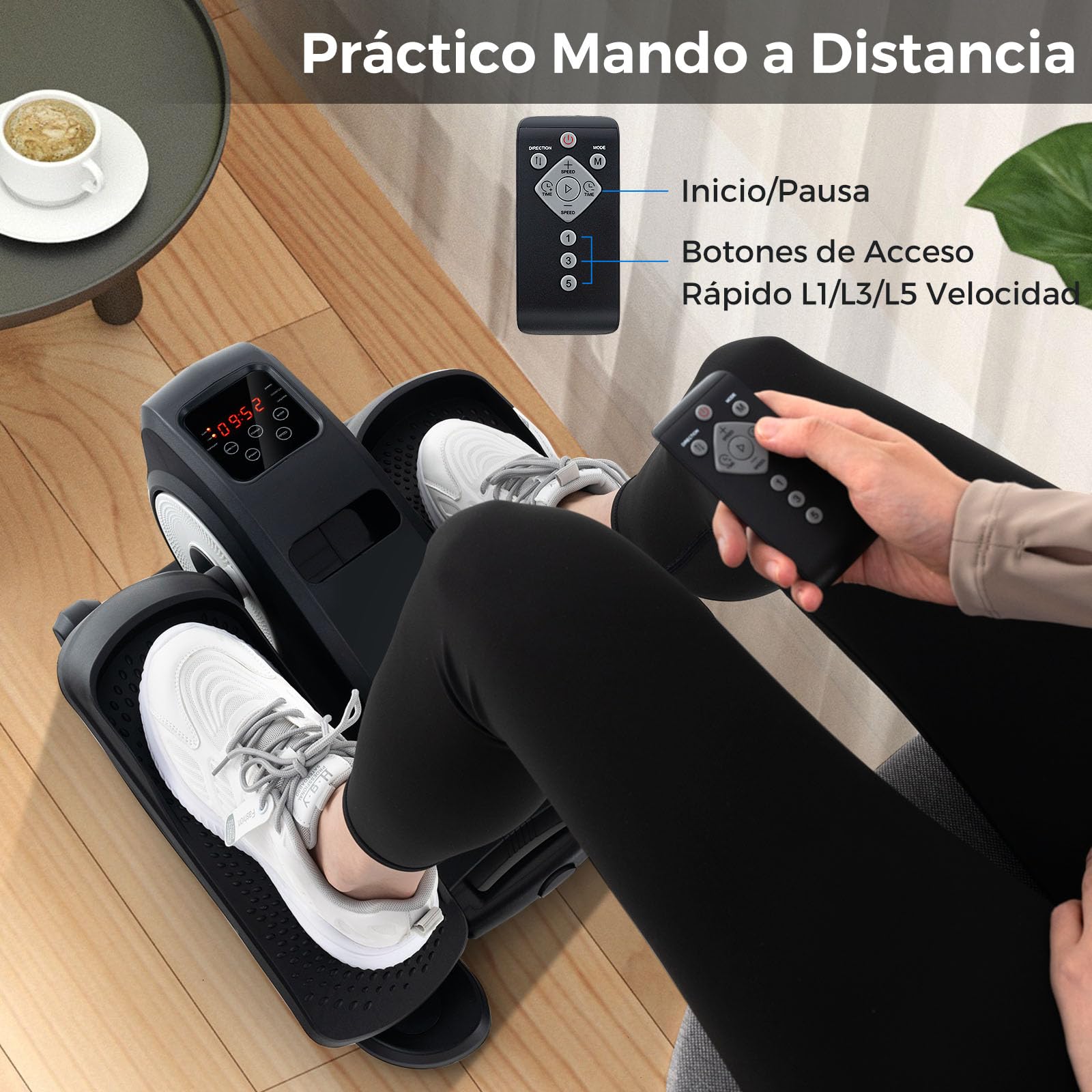 COSTWAY Mini Eliptica Electrica, Pedaleador Electrico con 5 Niveles de Velocidad, Monitor de Pantalla, Control Remoto, Elíptico Debajo del Escritorio, para Mayores, Oficina Casa