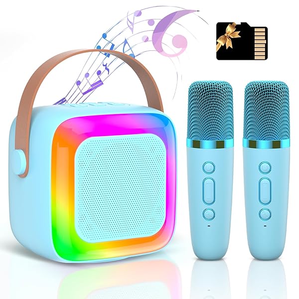 Mini Karaoke Machine for Kids Adults,Portable Bluetooth Karaoke Speaker with 2 Wireless Microphone and LED Lights,Toys for Party,Home KTV,Birthday for Boys 4, 5, 6, 7, 8,12+ Toddler Teens(Blue)