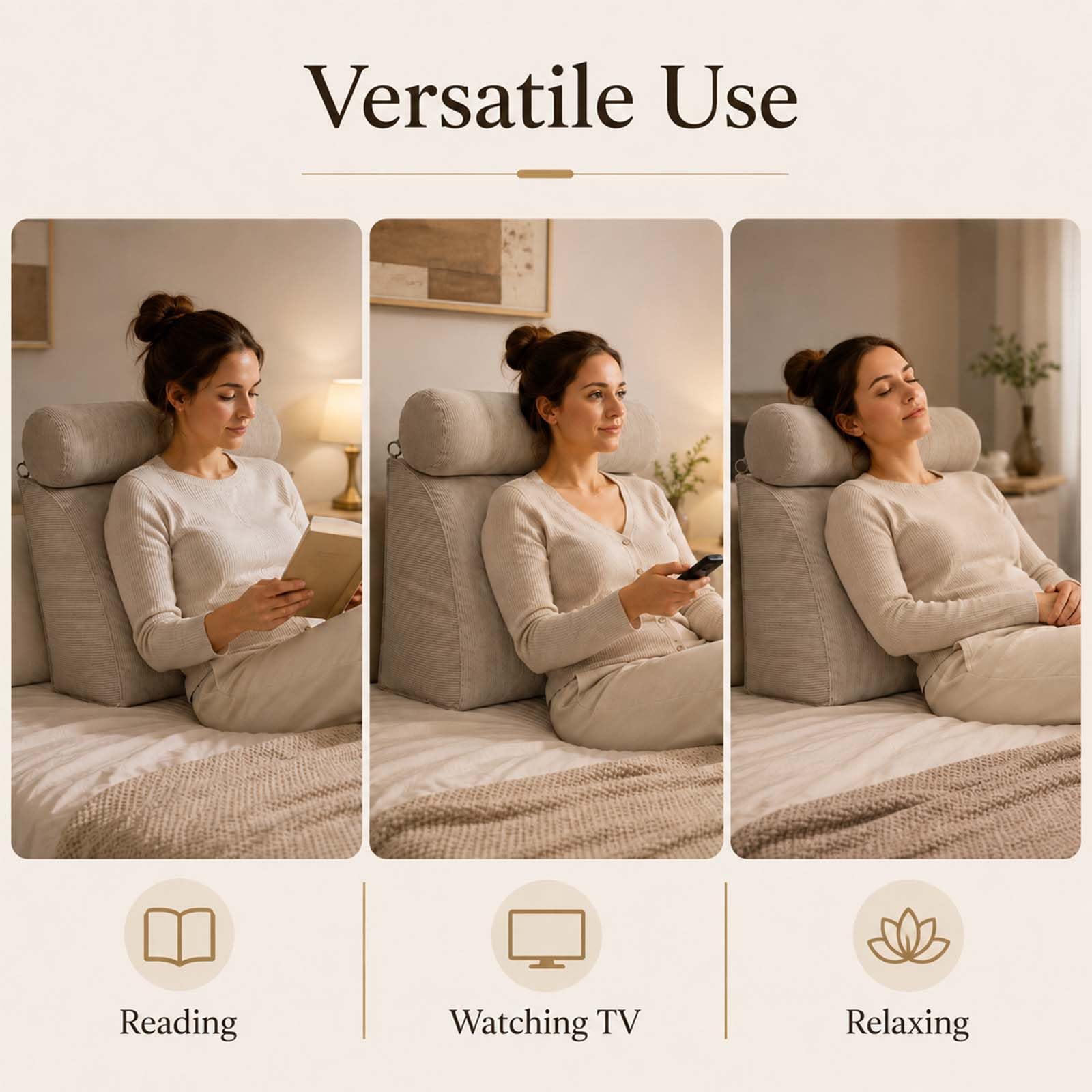 Generico Cuscino da Lettura Letto in Velluto a Coste, Supporto Lombare Ergonomico con Poggiatesta Regolabile e Rimovibile, Ideale per Schiena e Collo, Cuscino Schienale Testiera,Light Gray
