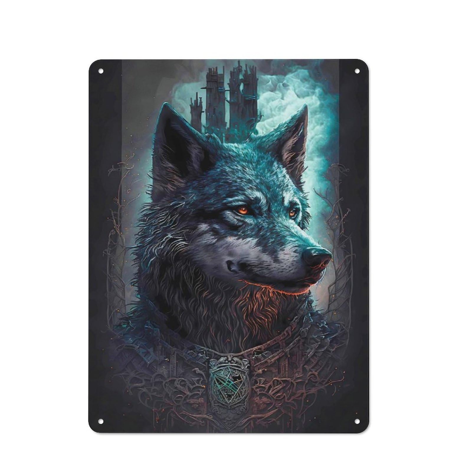 Vintage Cafe Metal Sign 40x30cm Featuring Wolf Enchanted World, Bistro Wall Plaque for Tea Room, Shop Wall Or Breakfast Area