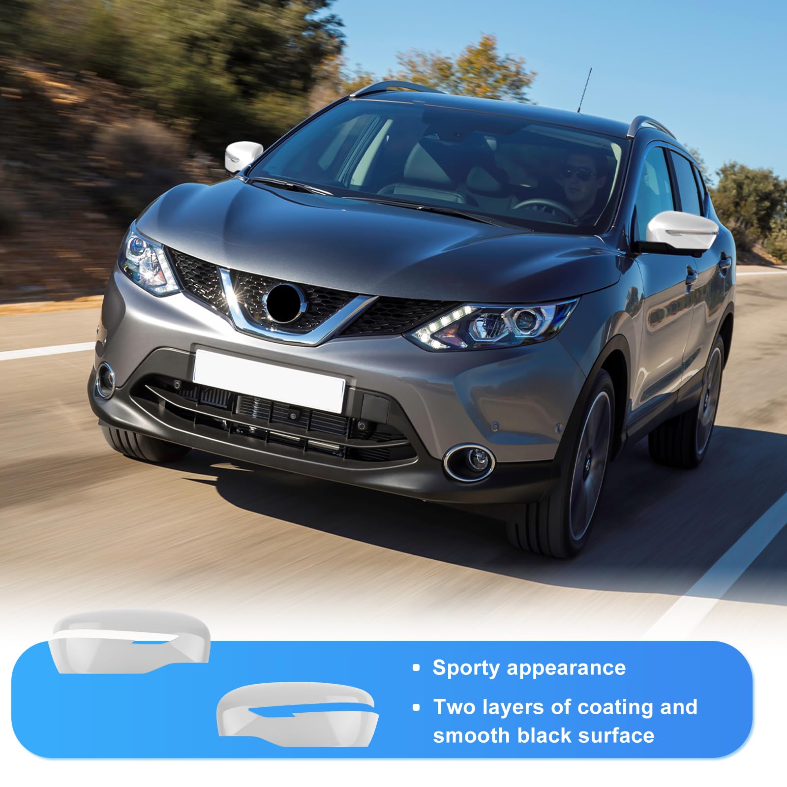 Cappuccio Dello Specchietto Retrovisore Sostituzione per Nissan Qashqai J11 2014-2020/Rogue 2013-2021, Cappucci per Specchietti Retrovisori Cromati Copri Specchietto Retrovisore Automatico (Bianco)