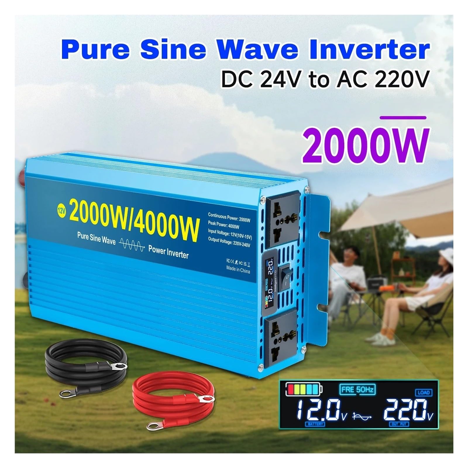 POWERinvert Onduleur Sinusoïdal Pur 4000 W/5000 W/6000 W 4 KW/5 KW/6 KW Convertisseur Tension DC 12 V/24 V vers AC 220 V/230 V 50 Hz/60 Hz Prise Universelle(24V,220V 50Hz,4000W)
