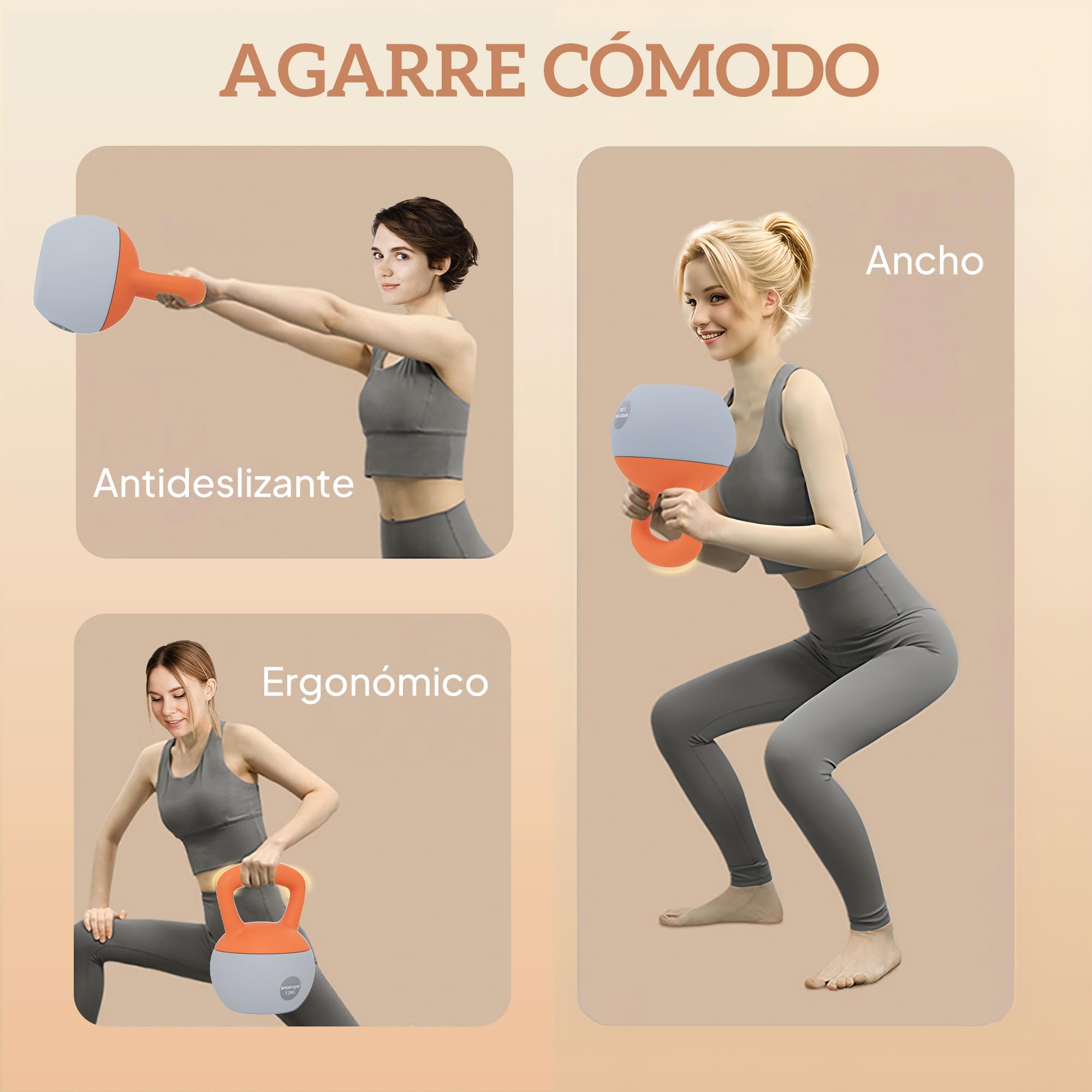 SPORTNOW Kettlebell - Kettlebell da 4 kg a 12 kg, imbottitura in sabbia metallica e manico antiscivolo, per allenamento bodybuilding, casa, palestra