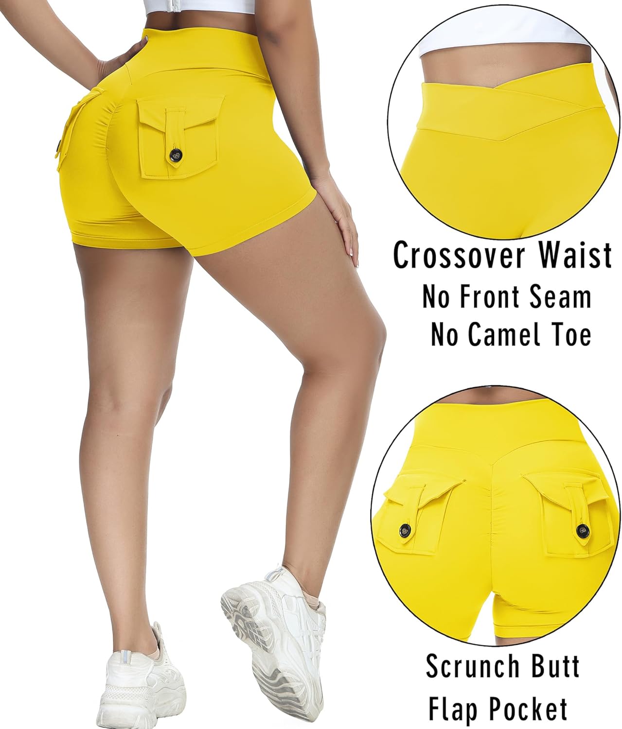 Booty Shorts for Women Scrunch Butt Shorts with Pocket Cargo Workout Biker Gym Bottoms - Image 4