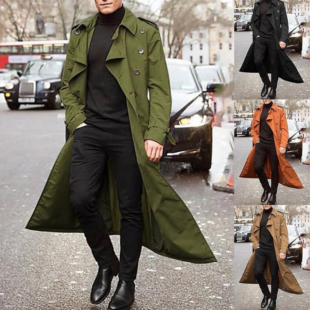 Trendy Herren Winter Langer Trenchcoat Lockere Parka Jacke für Partys und Geschäftskleidung (M Grün)