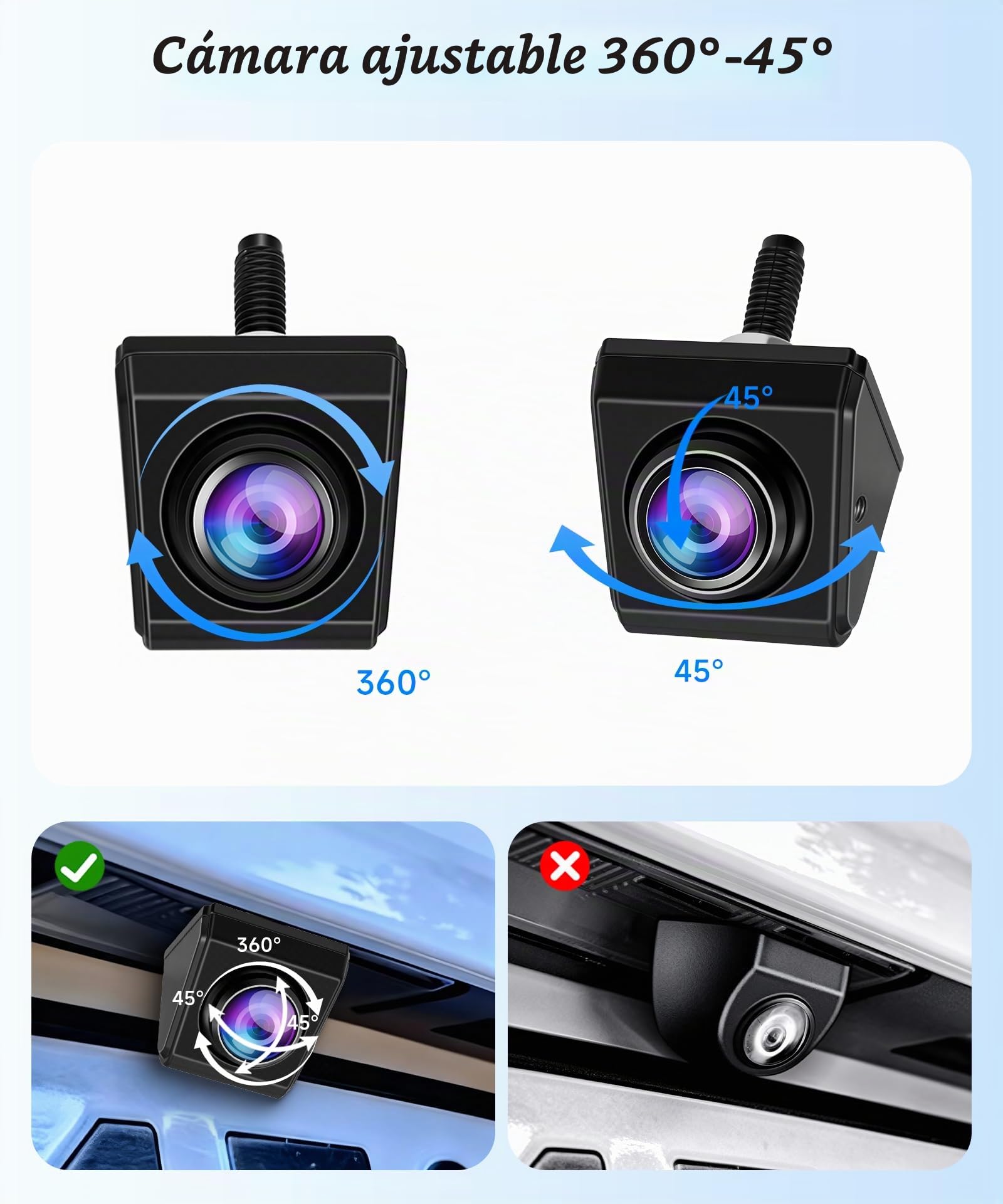 VECHTEL Cámara de visión Trasera con Monitor 4.3",Kit de Asistencia para aparcar,IP69 AHD visión Nocturna Cámara Rotar 360° Gran Angular 170°,con Enchufe para Encendedor de Cigarrillos