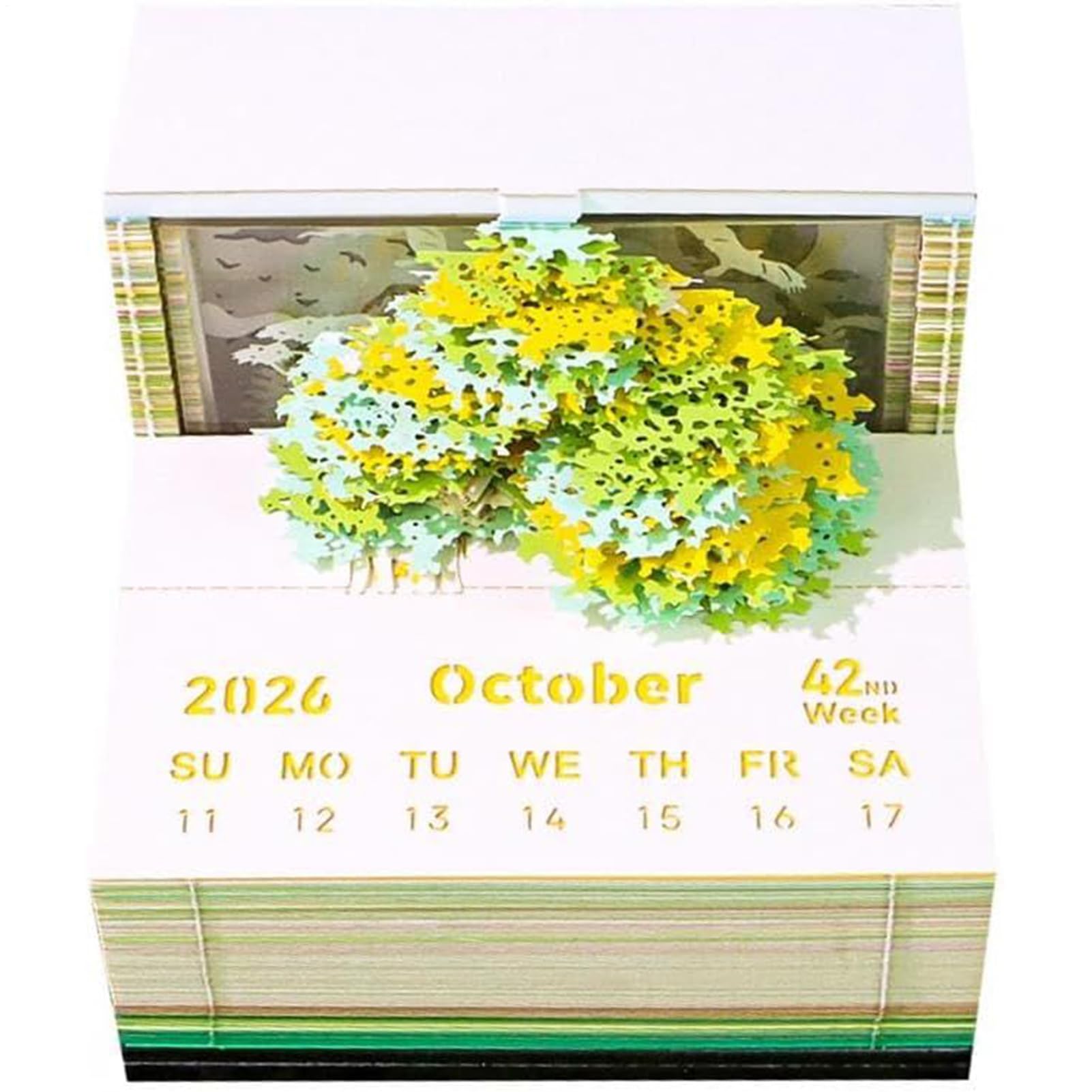 3D Memo-Pad-Kalender 2026 Abreiß-Notizblock Zeitkunst | Abreißbarer Notizblock mit Schnitzkunst-Motiv Für Erntedank Weihnachten Einweihung Schreibtisch Tischdekoration
