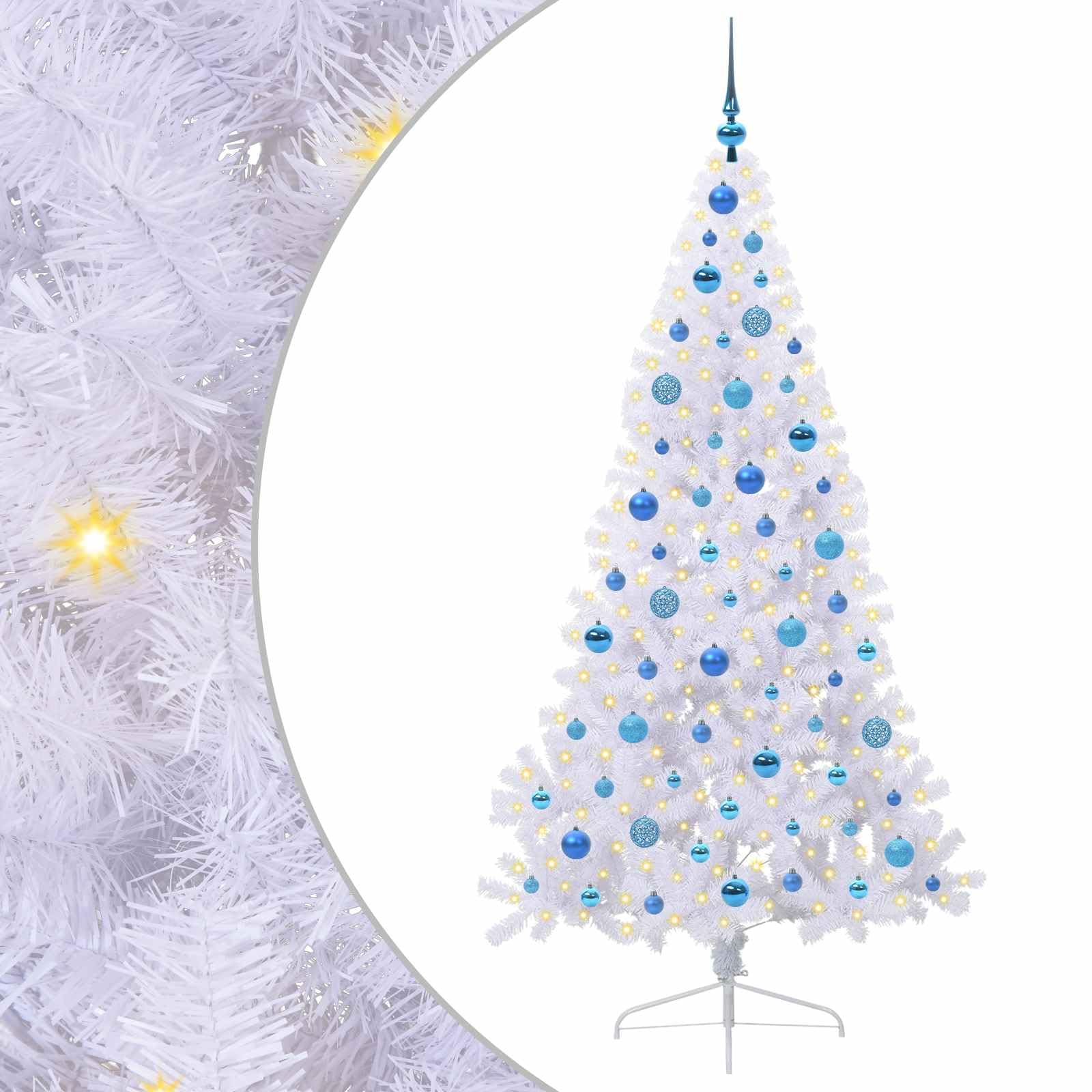 vidaXL Artificial Christmas Tree with Stand White 180 cm PVC and Steel, Living Room, Cone-Shaped, Modern, Durable, Comfortable Seating with Attractive Pillows for Stylish Home Decor Solutions