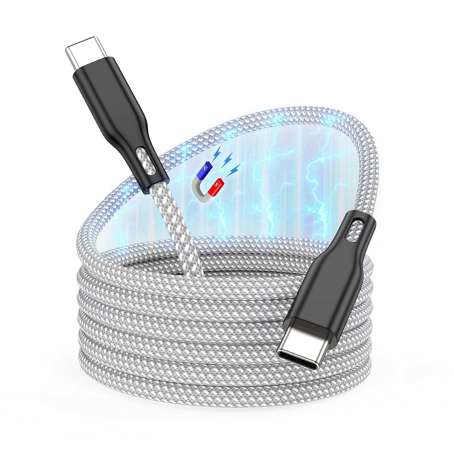 Magnetic Coiled USB C to USB C Cable 60W 3.3FT, Tangle-Free Charger Cord