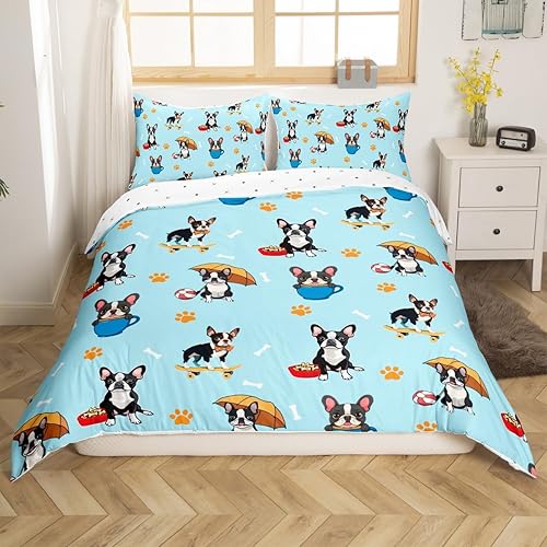 Vista 81 de Feelyou Funda de edredón de perro de dibujos animados, juego de ropa de cama para niños y niñas, perros y flores, funda de edredón con plantas Multi