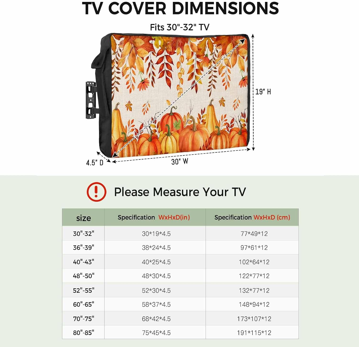 Fall Outdoor TV Cover Orange Pumpkin Autumn Farmhouse Linen Texture Waterproof and Weatherproof 40"-43" LCD Movable Shield TV Display Screen Protector Outside Television Covers 40"Wx25"H