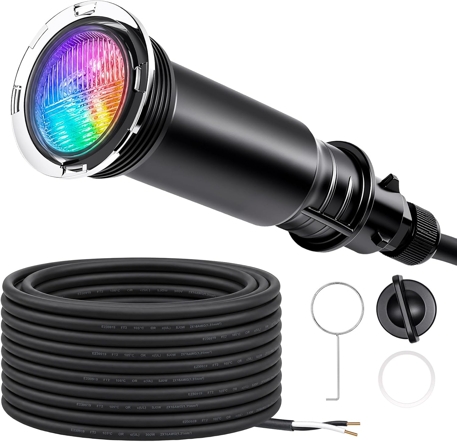 Color Changing LED Pool Light 1.5" Fitting, 12V AC Submersible Underwater Spa Light with 14 RGBW Modes, Compatible with Pentair Control Systems, IP68 Waterproof Niche Fixture 50FT