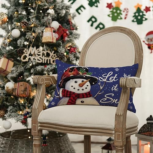 Miniatura 3 de AVOIN colorlife Let it Snow Snowman - Funda de almohada azul de Navidad, 12 x 20 pulgadas, decoración de sofá
