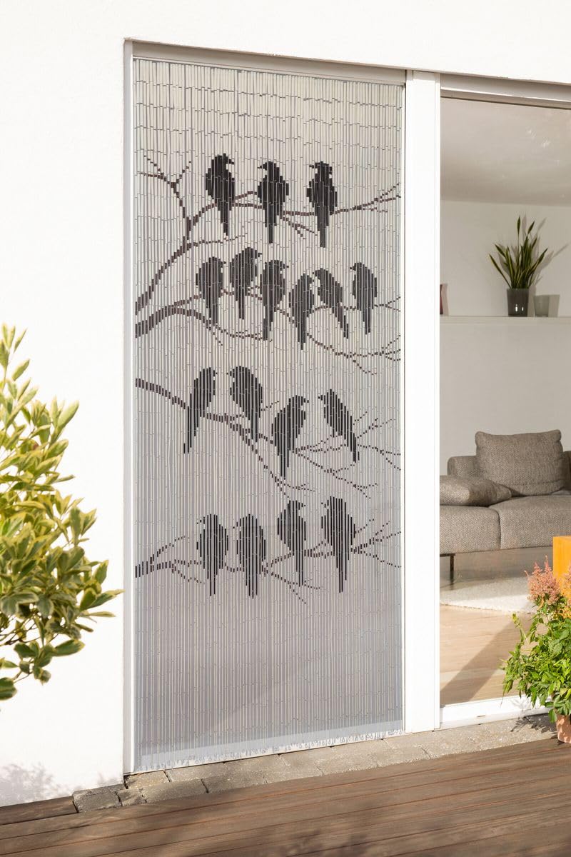 Bambus Türvorhang 'Papagai', 90x200 Cm, Handbemalt, Raumteiler Oder Fliegenvorhang