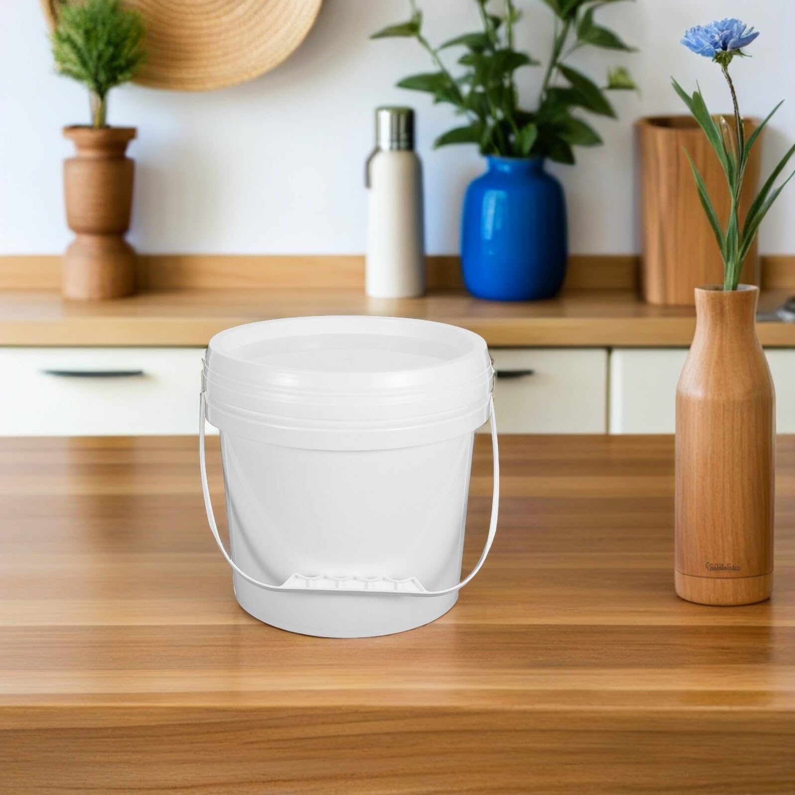 4 Pezzi Contenitori Alimentari in Plastica Manici e Coperchi Ermetici Secchielli Rotondi per Conservazione Cibo Resistenti Freezer Gelato Salse e Marmellate