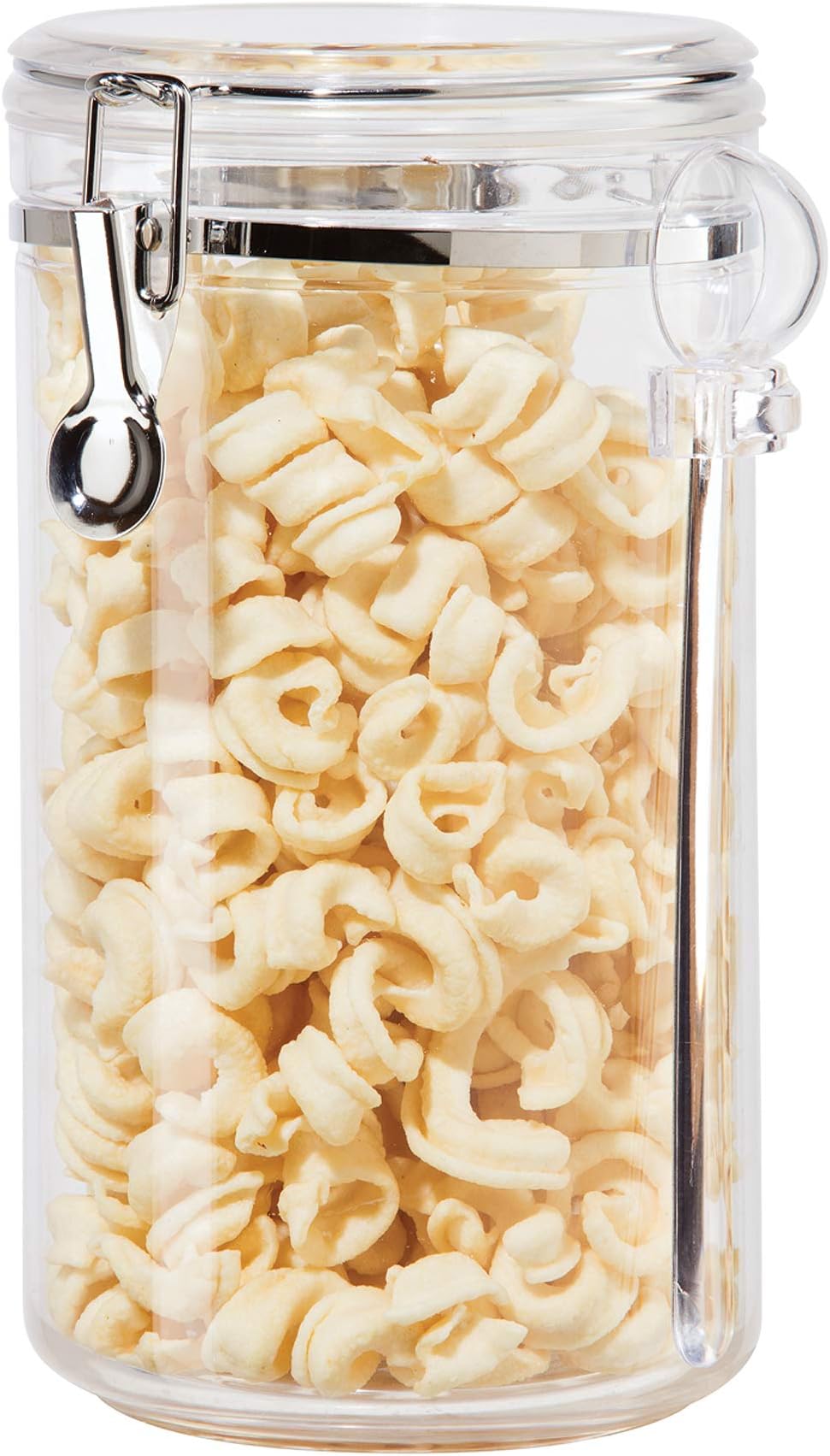 Clear Canister Airtight 72oz - Clamp Lid & Spoon - Airtight Food Storage Container, for Kitchen & Pantry Storage of Bulk, Dry Foods, Pasta, Flour, Sugar, Coffee, Rice, Tea, Spices & Herbs