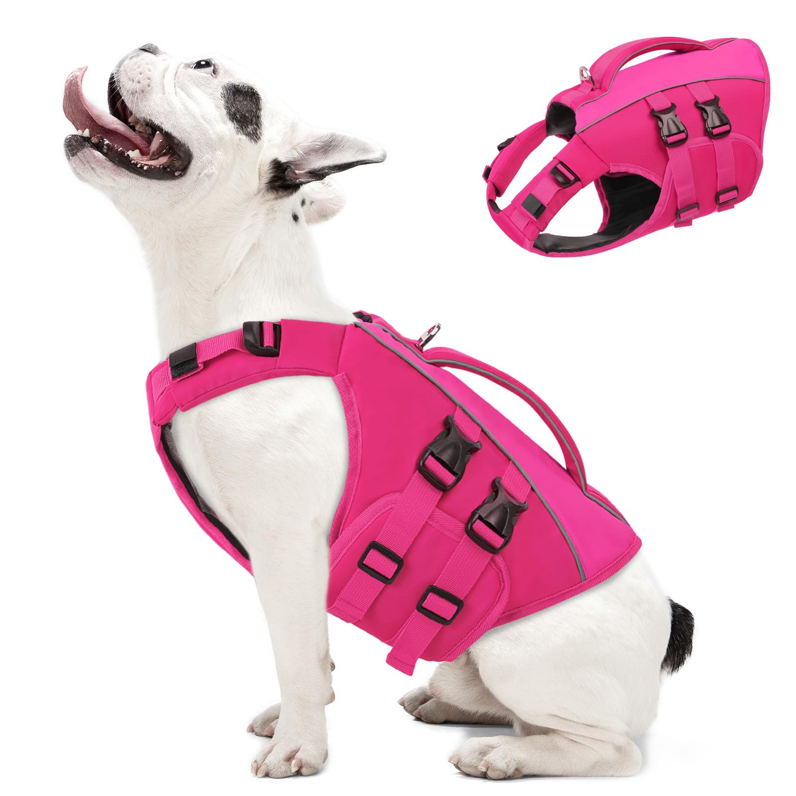 Queenmore Salvagente Cane Taglia Media - M Rosso, Regolabile, Con Maniglia Di Salvataggio, Per Teckel Bouledogue Francese/Staffordshire Terrier,Nuotare, Kayak, Paddleboarding(Rosa,M)