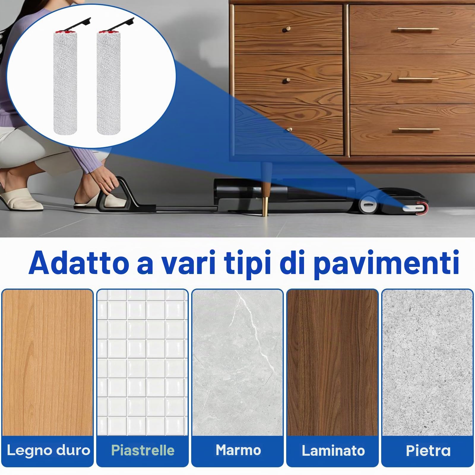 Spazzole a Rullo e Filtro HEPA Ricambi per DREAME H15 Pro/H15 Mix/H15 Pro FoamWash/H15S/H12 Pro FlexReach Aspirapolvere Lavapavimenti (2 Spazzole a Rullo + 2 Filtri HEPA + 1 Spazzola di Pulizia)