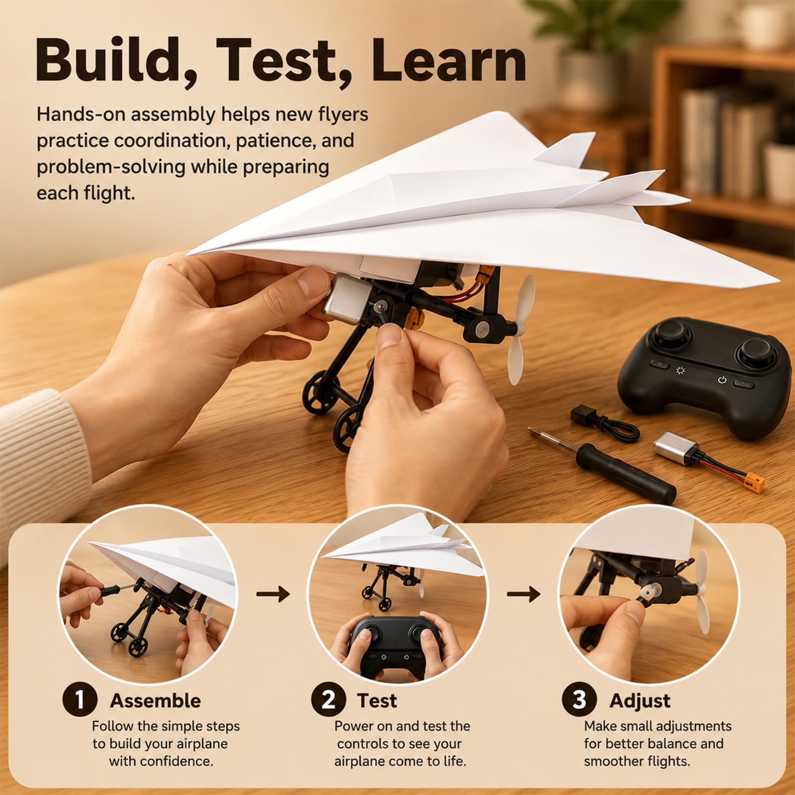 Genérico RC Paper Airplane Kit with Gyro Stabilizer, Remote Control Airplane, DIY RC Airplanes Kit, Foldable Lightweight Glider Tool for Hobbyists and Beginner Flyers (Three Batteries)