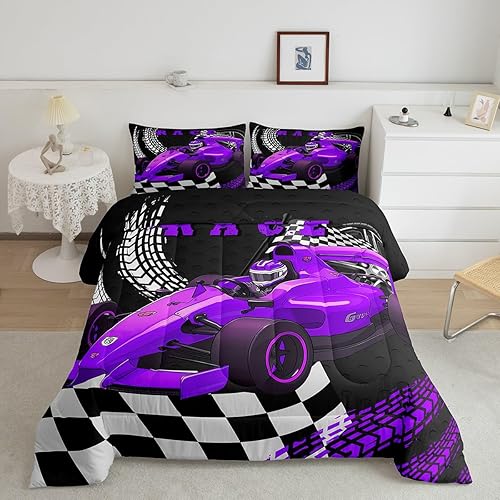 Erosebridal Go Kart - Juego de edredón individual para niños, cama de coche de carreras, juegos de ropa de cama para niños pequeños, juego de