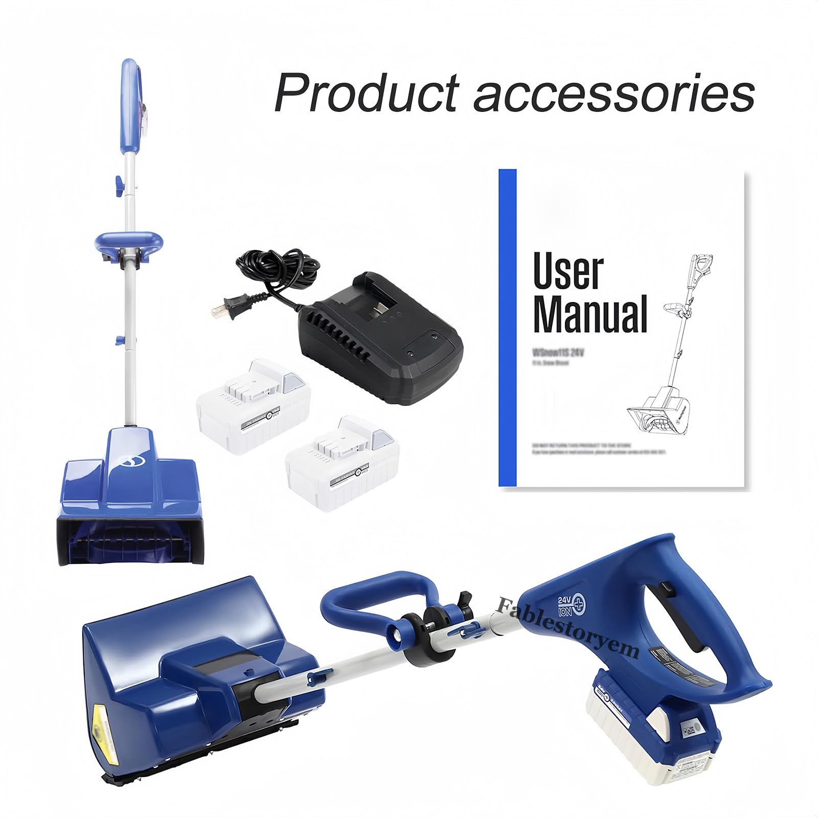 Pala da Neve Senza Fili da 24V e 28CM, Spazzaneve a Batteria, Pala da Neve Elettrica, Distanza di Lancio di 6M, Batteria Agli Ioni di Litio da 24V/4,0Ah e Caricabatterie Rapido Inclusi,1Battery