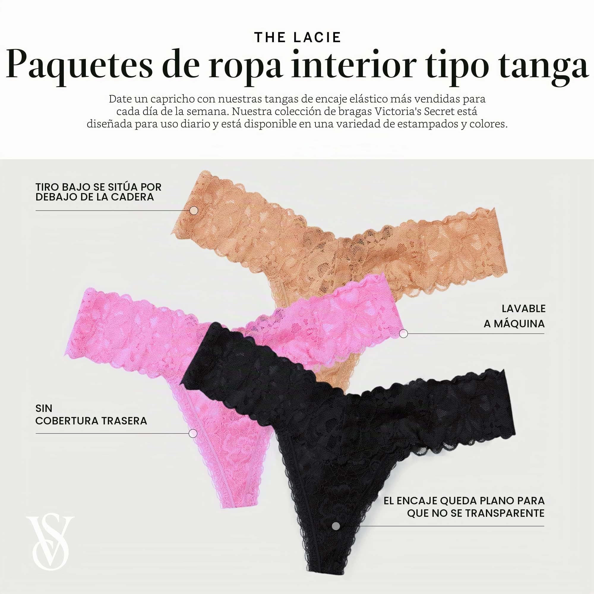 Victoria's Secret Tanga de encaje para mujer, bragas para mujer, paquete múltiple