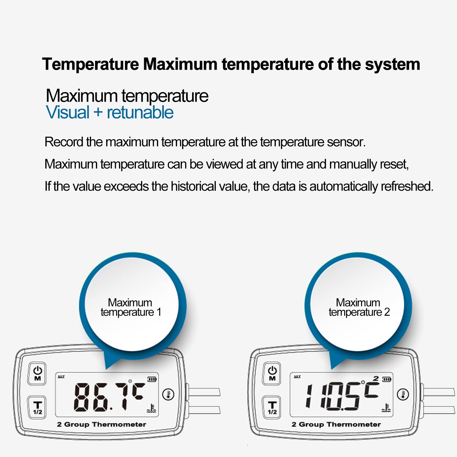 Termómetro De Motor De Doble Canal Vomeko: Medidor De Temperatura Digital Con Pantalla LCD Y Luz De Fondo Verde, Termómetro Digital Para Motores, Motocicletas, Barcos, Vehículos Todo Terreno Y Más