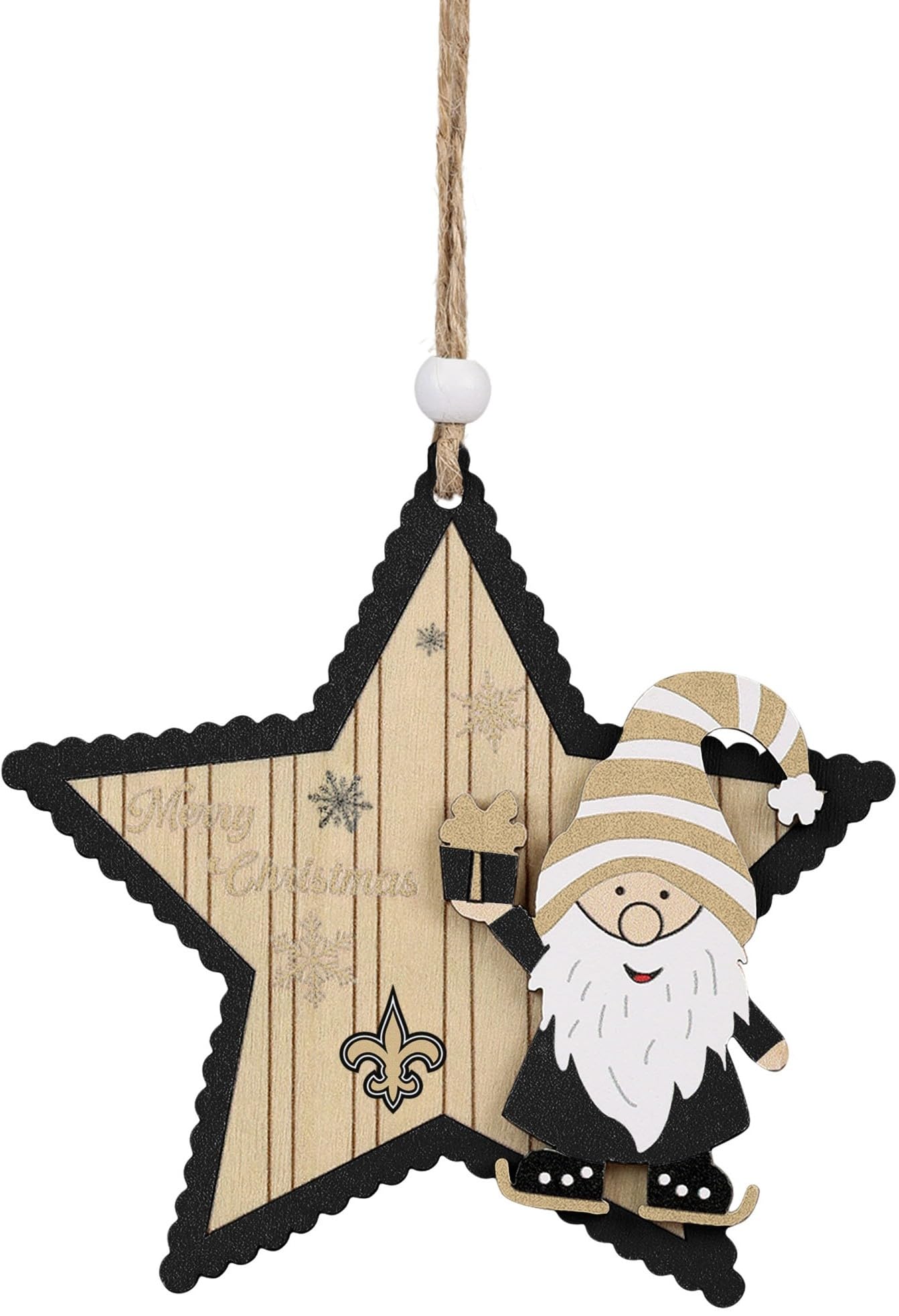 FOCO NFL New Orleans Saints Wooden Star Ornament with Gnome – Officially Licensed Holiday Decoration