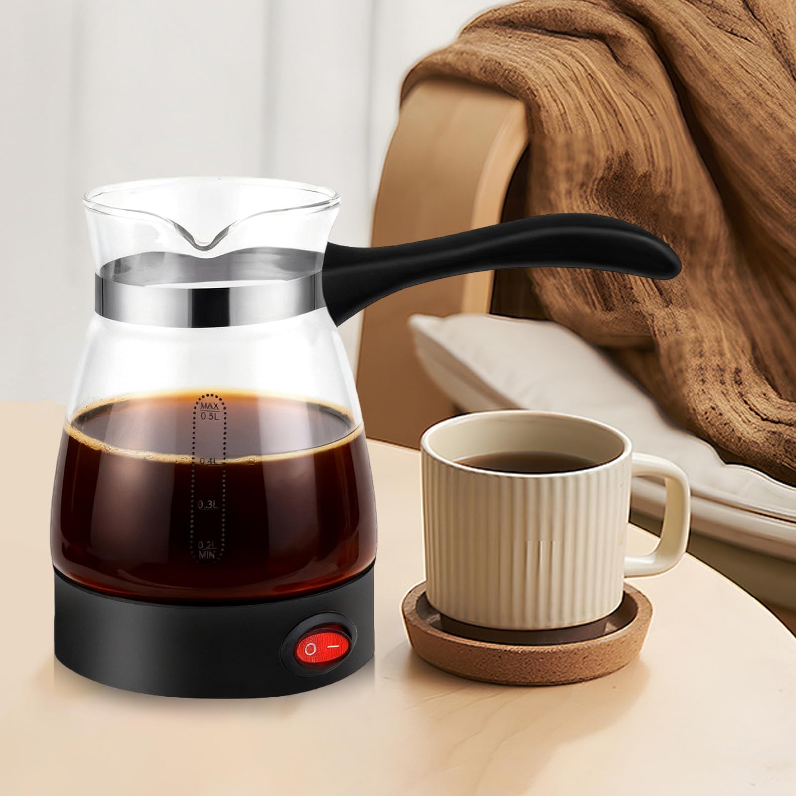 Elektrische Türkische Kaffeekanne 500 ml, Türkischer Kaffeekocher 500 W, Elektrische Kaffeemaschine mit Griff, Waschbare Mokkakanne für Türkischen Kaffee, Espresso & Tee, Für Zuhause, Büro & Camping