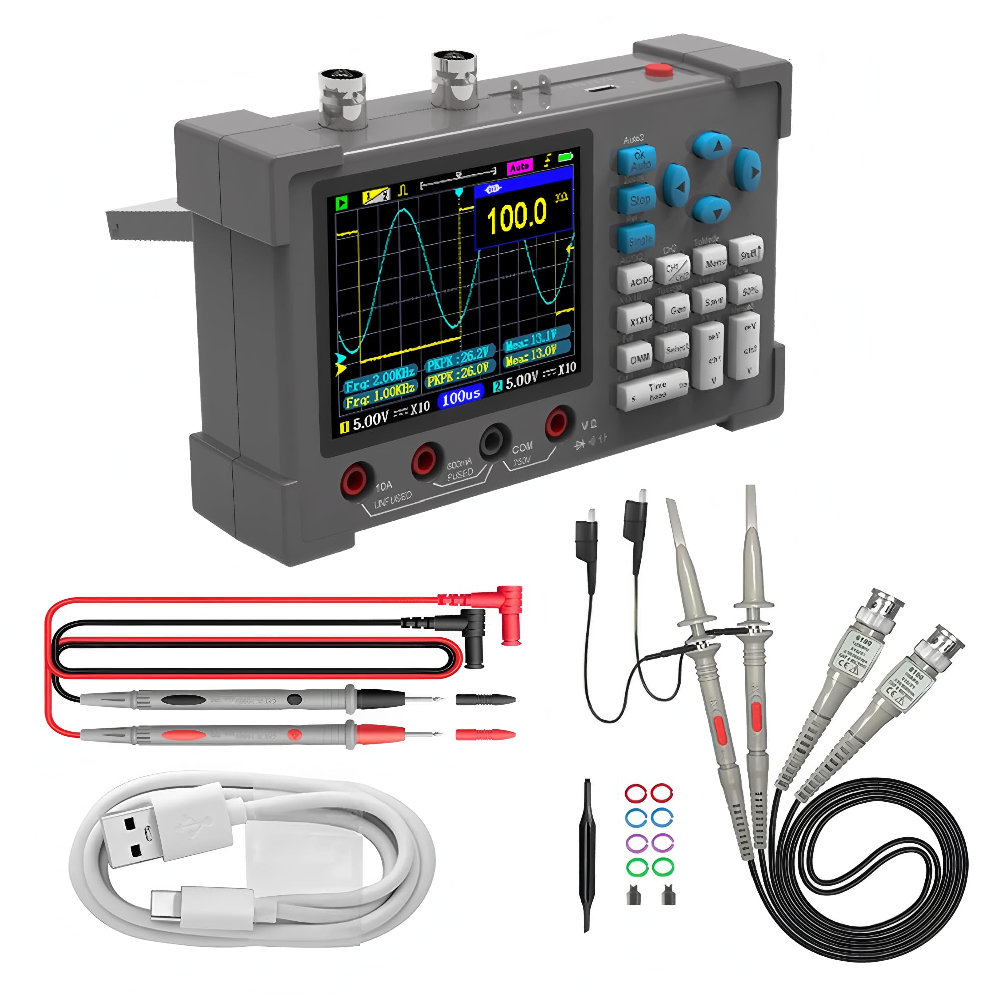 Oscilloscopio digitale ZEEWEII 3in1, multimetro, generatore di segnali, canale doppio, larghezza di banda 120MHz, frequenza di campionamento 250MSa/s, oscilloscopio portatile (DSO3D12)